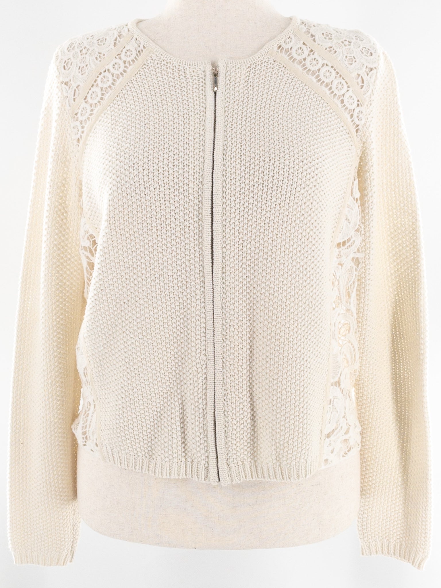 Chicos Cream Crochet Cotton Size 8 Cardigan