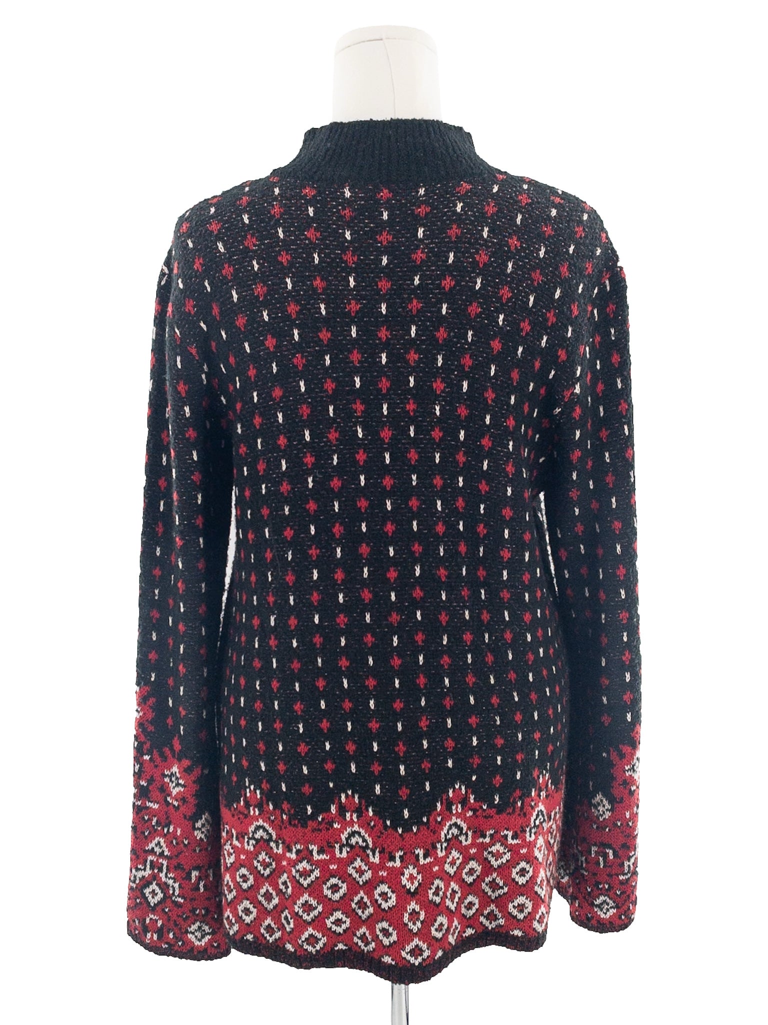 Style & Co Black Red Print Cotton Blend Size L Sweaters