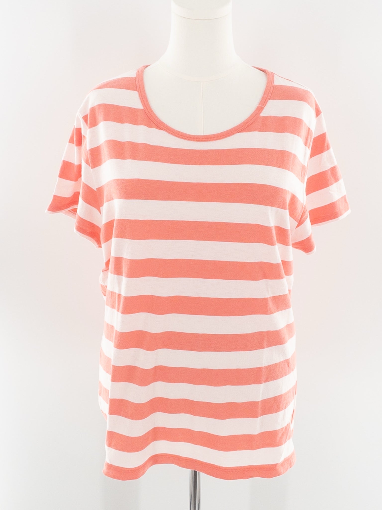J Crew Coral Pink Stripe Cotton Short Sleeve Size XXL T Shirt