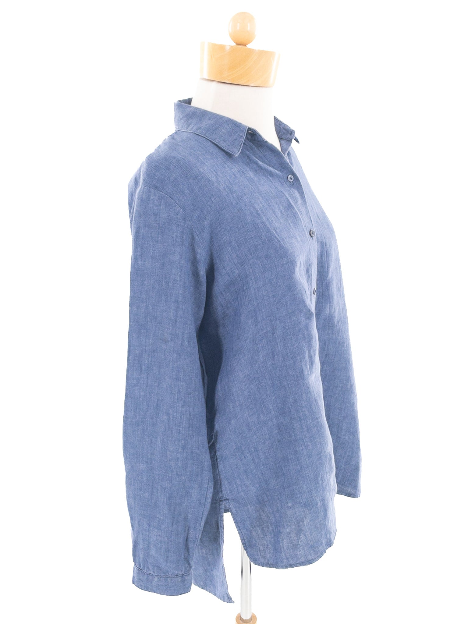 Eileen Fisher Blue Heather Linen Long Sleeve Size XS Blouse