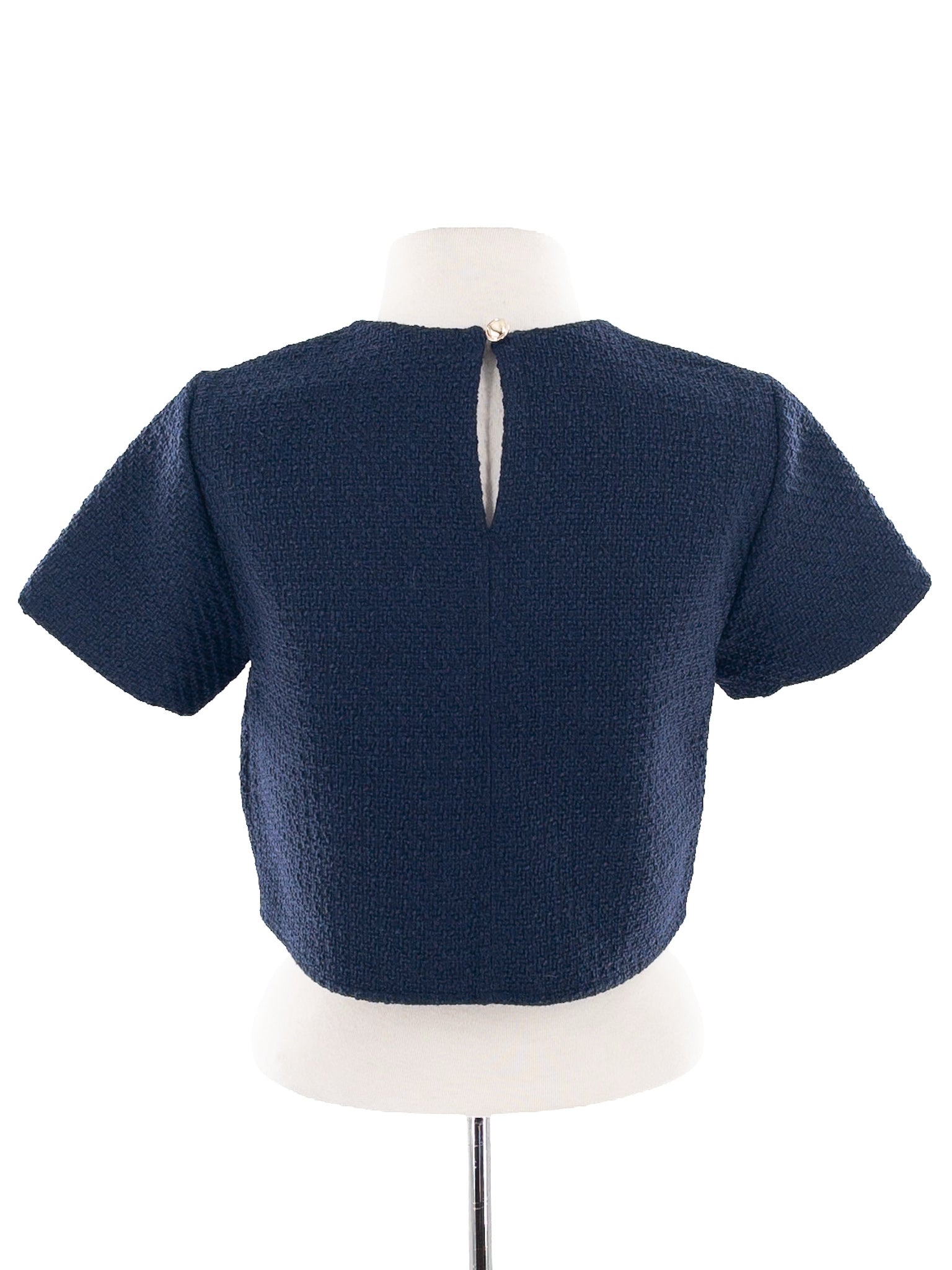 Abercrombie Navy Boucle Polyester Short Sleeve Size XS Blouse