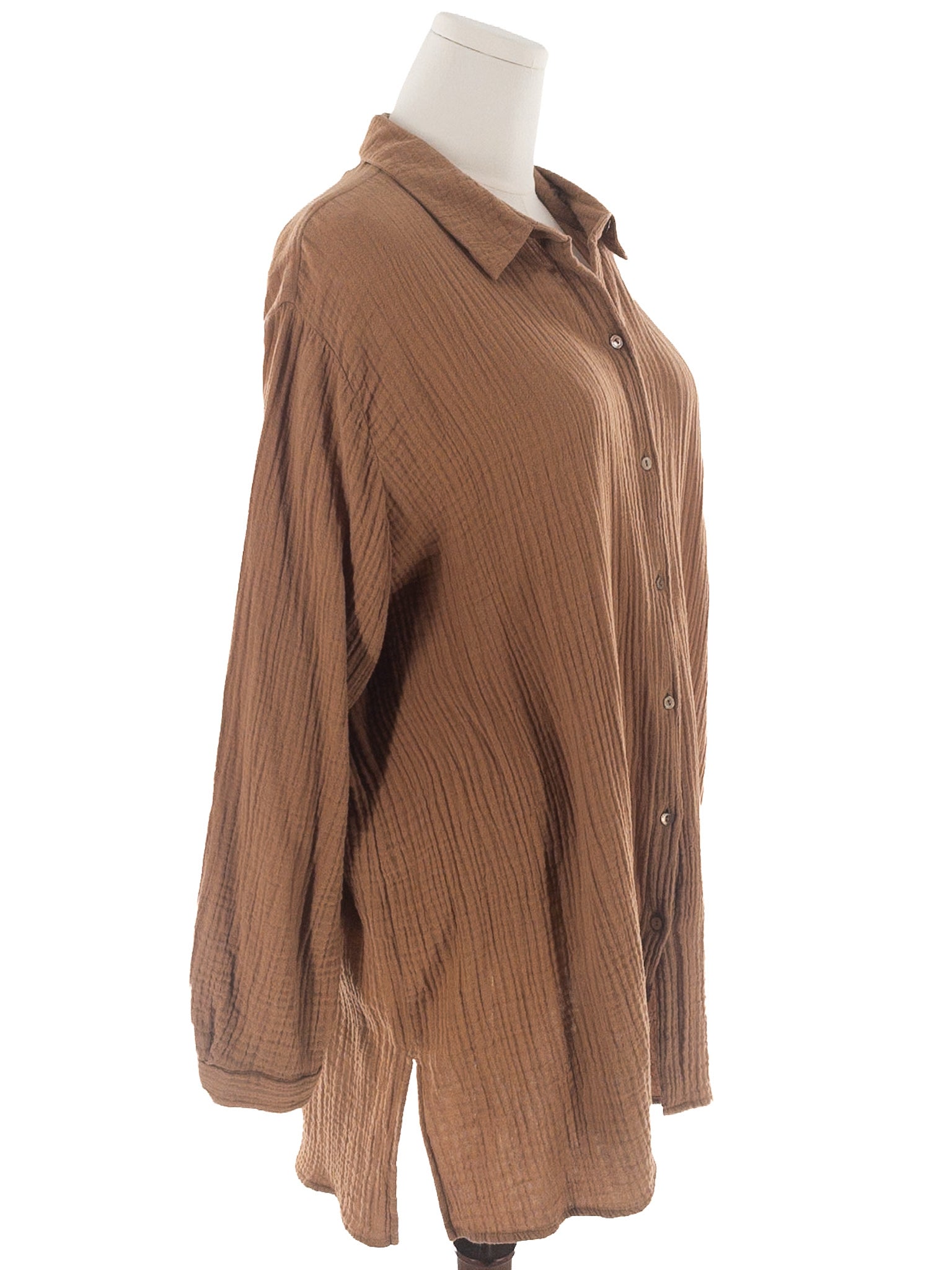 Eileen Fisher Camel Organic Cotton Long Sleeve Size XXL Blouse