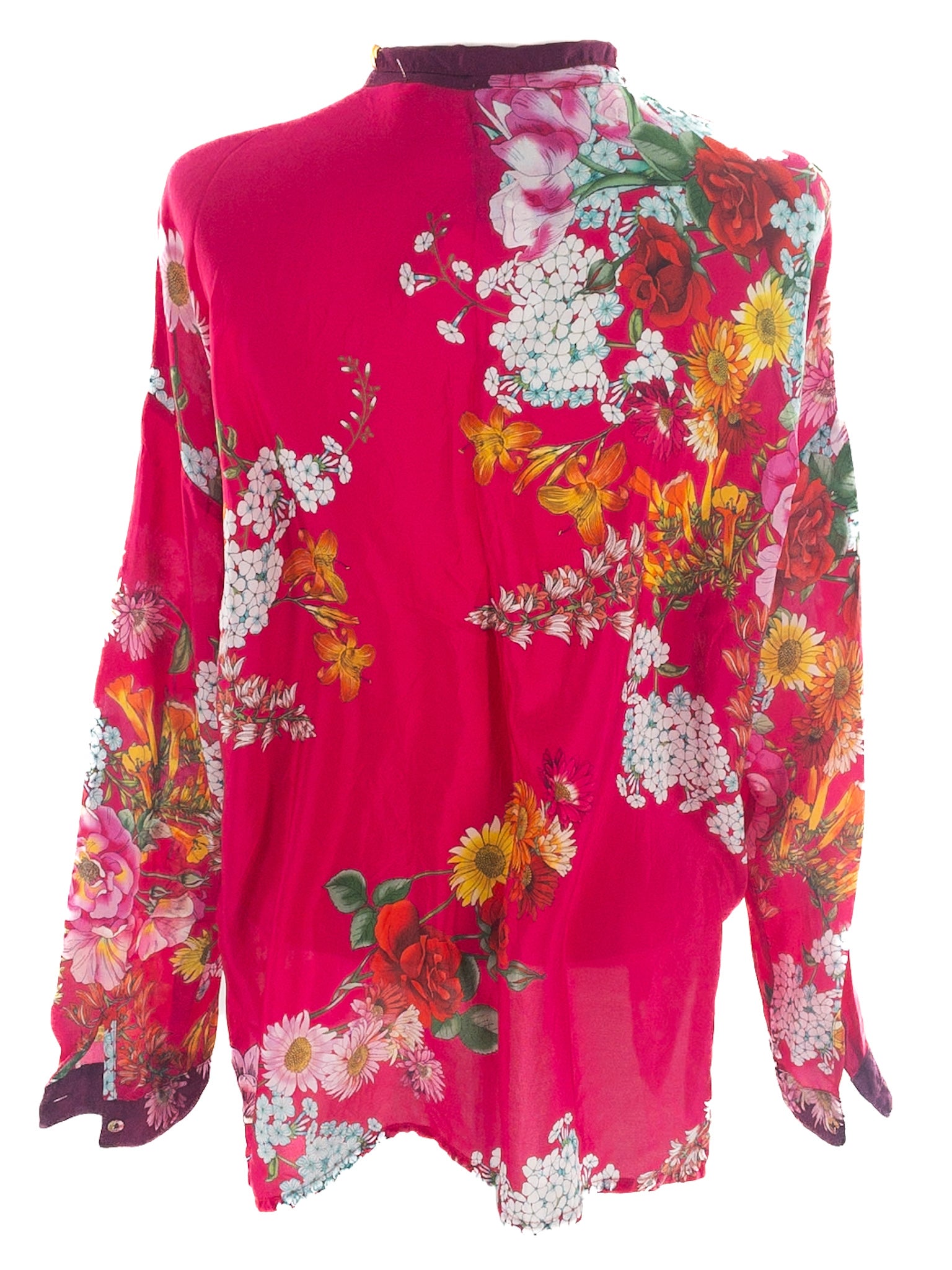 Johnny Was Fuschia Floral Silk Button Down Size XS Blouse