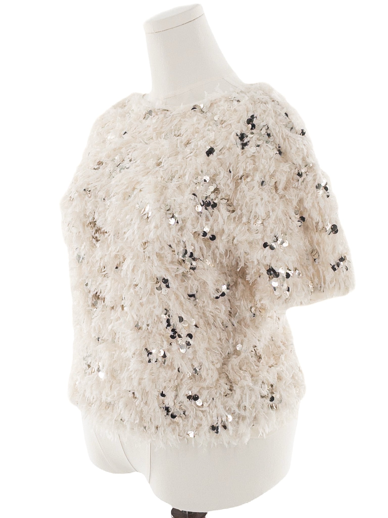 Zara Cream Sequin Polyester Short Sleeve Size S Blouse