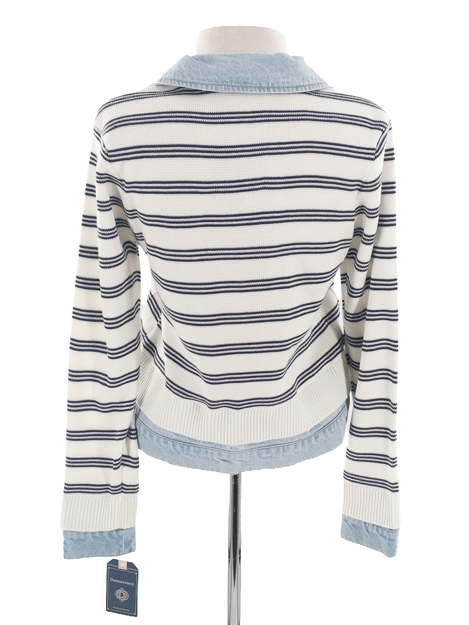 Democracy Blue Cream Stripe Cotton Blend Size S Cardigan