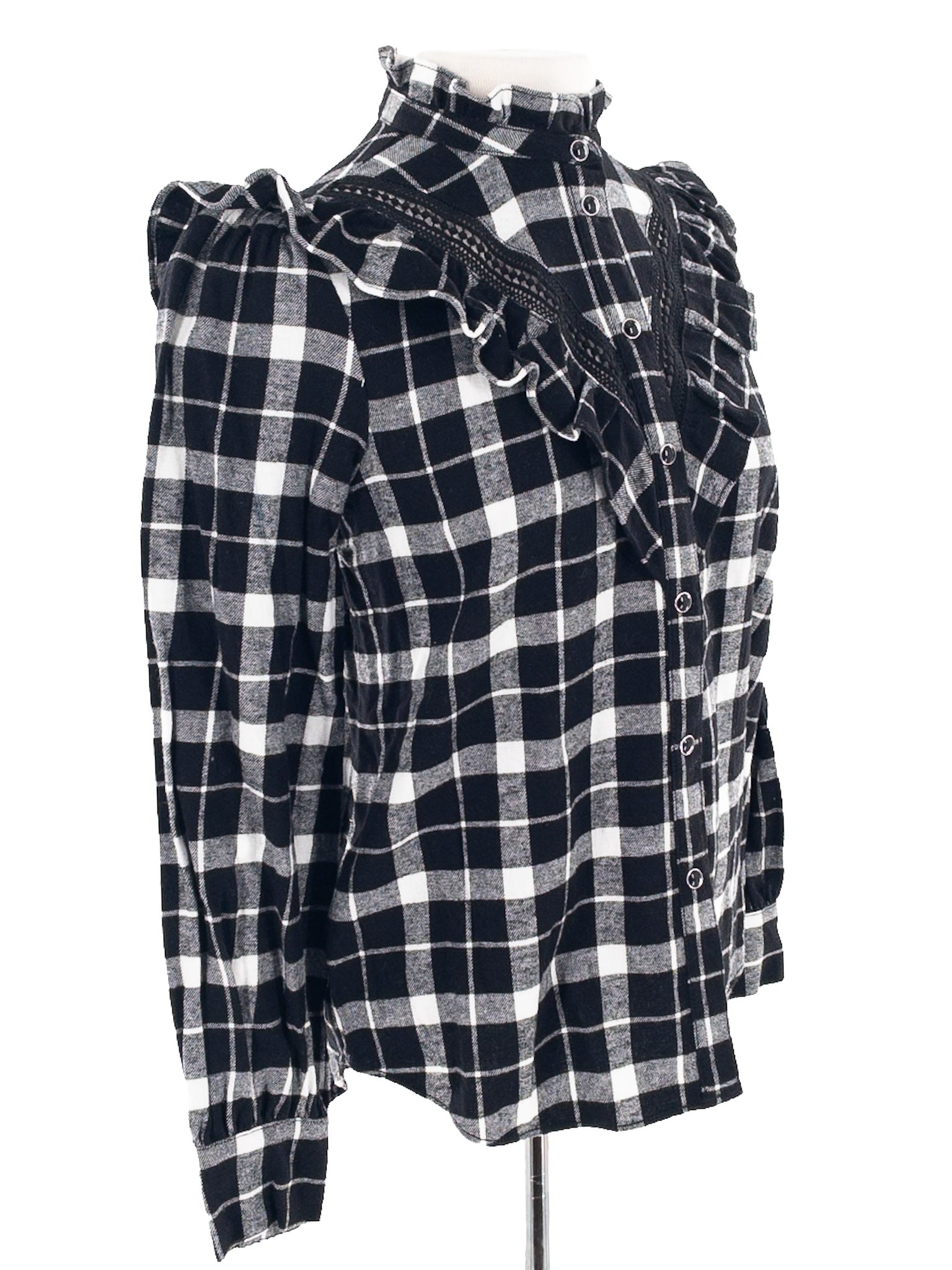 Kate Spade Black White Checkered Flannel Button Down Size XS Blouse