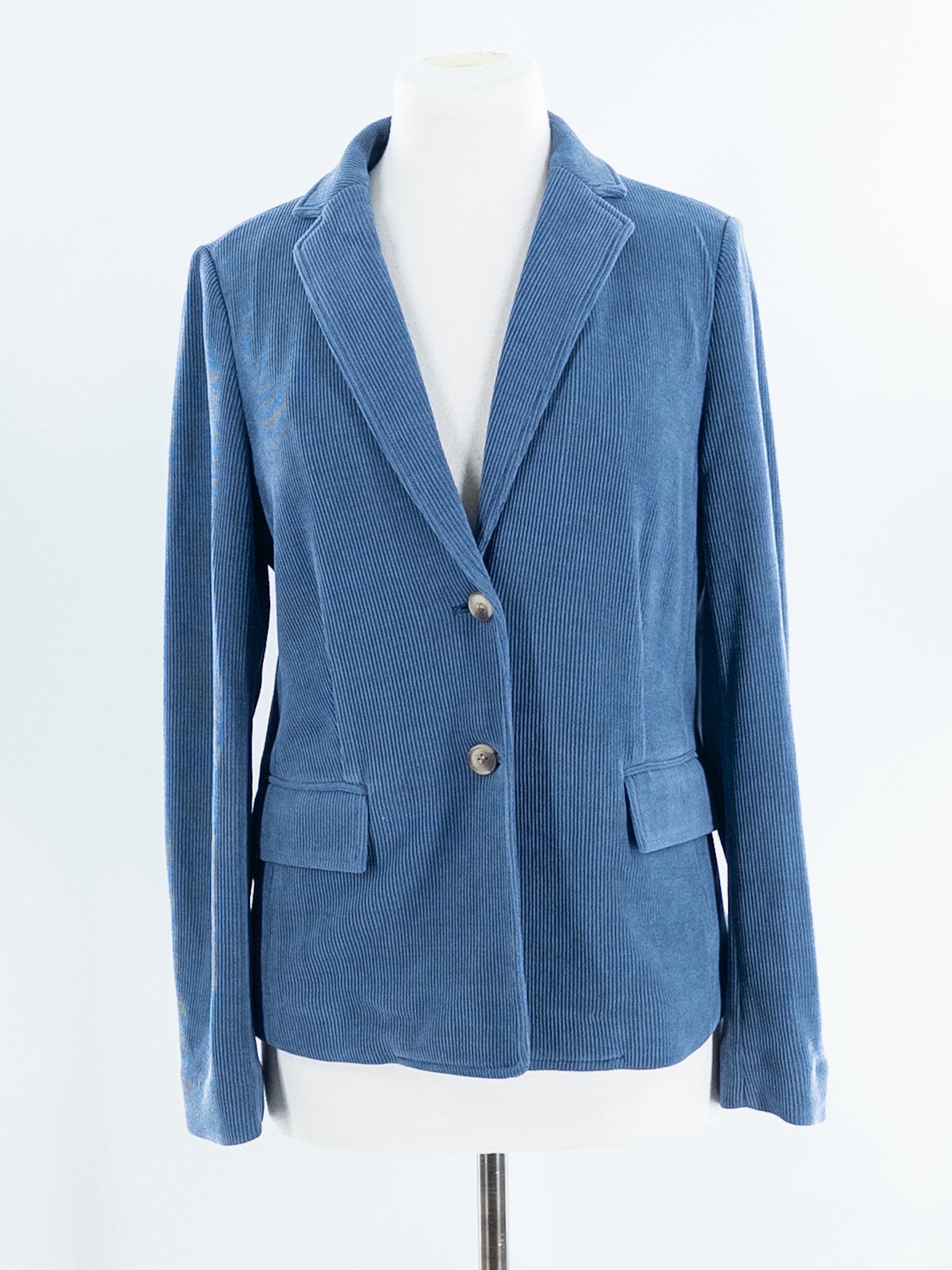 Charlie B Blue Ribbed Polyester Blend Size S Blazer