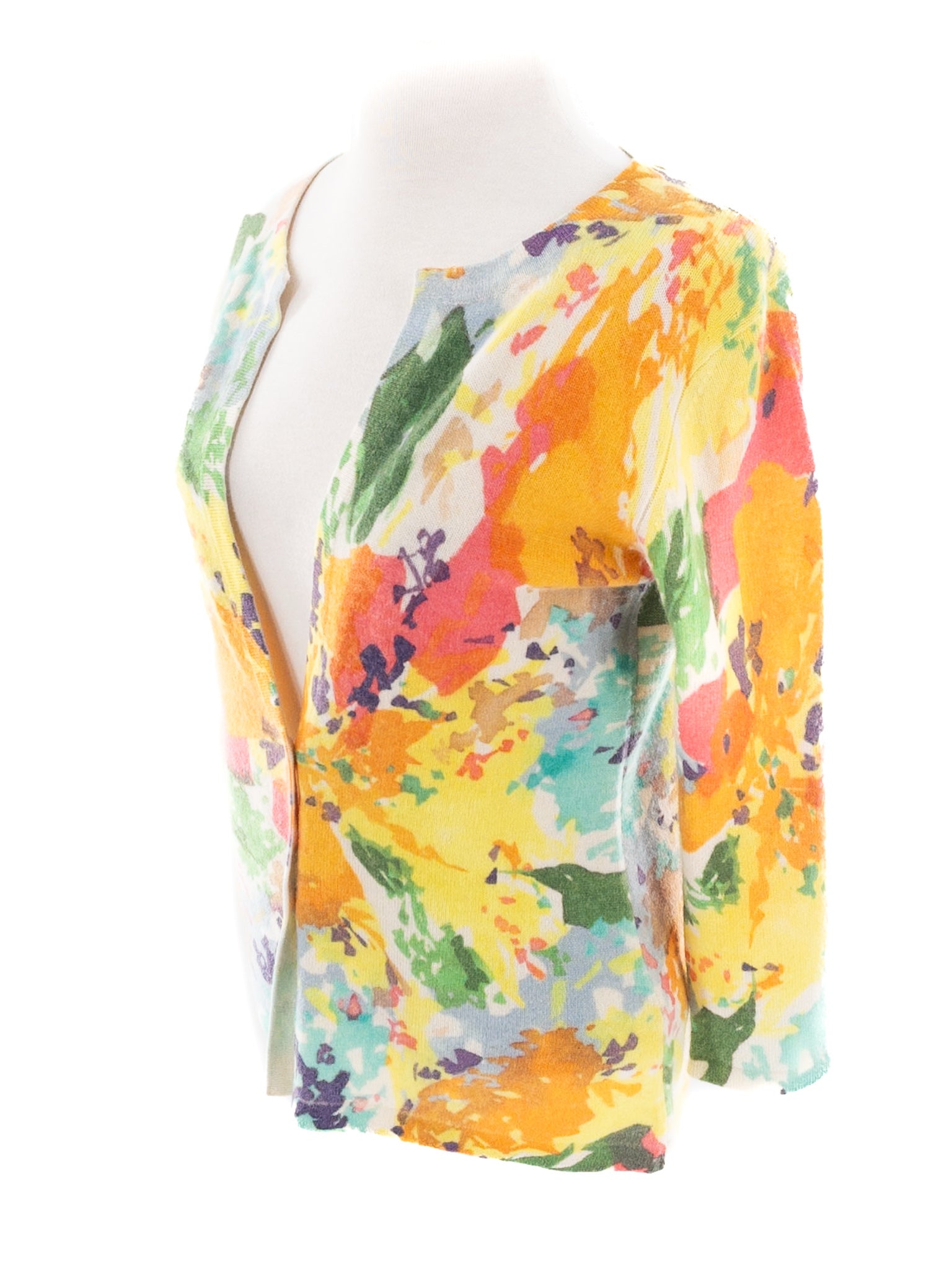 Saffron Yellow Multi Floral Cashmere Size S Cardigan