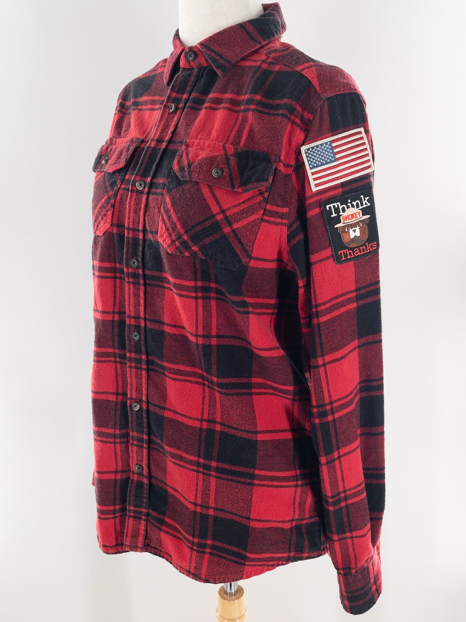 Angry Minnow Red Black Plaid Flannel Button Down Size M Blouse