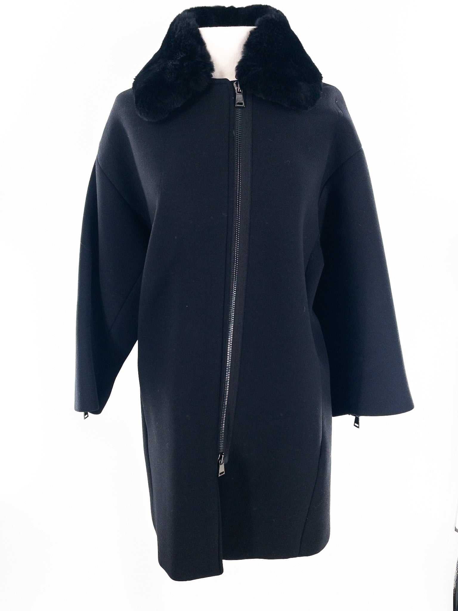Vince Black Ribbed Polyester Blend Size S Coat