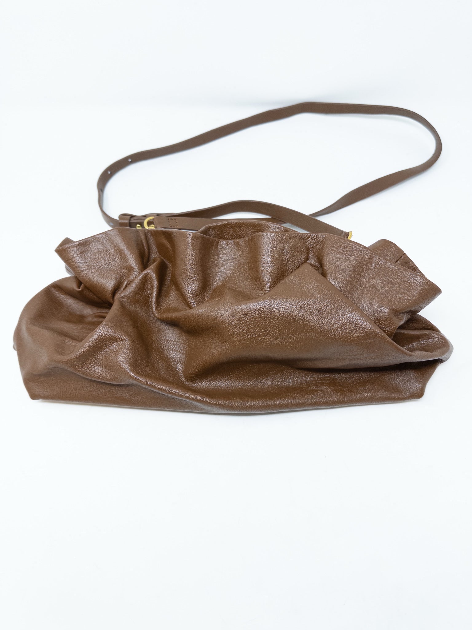 Anthropologie Brown Gathered Faux Leather Purse