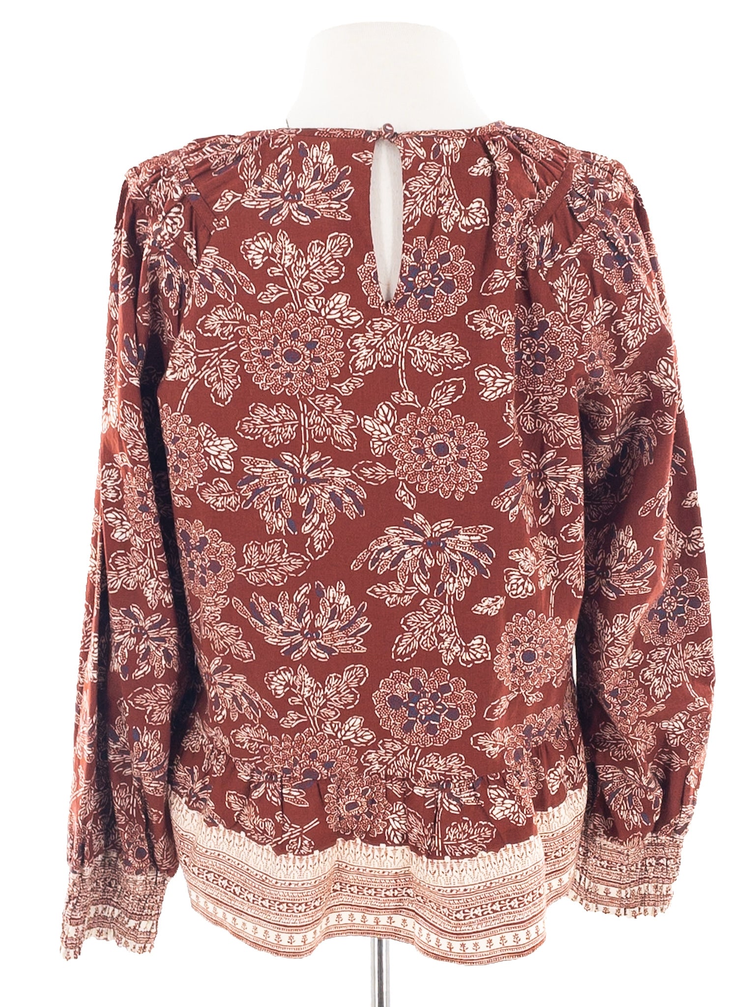 Veronica Beard Brick Cream Floral Cotton Blend Long Sleeve Size 8 Blouse