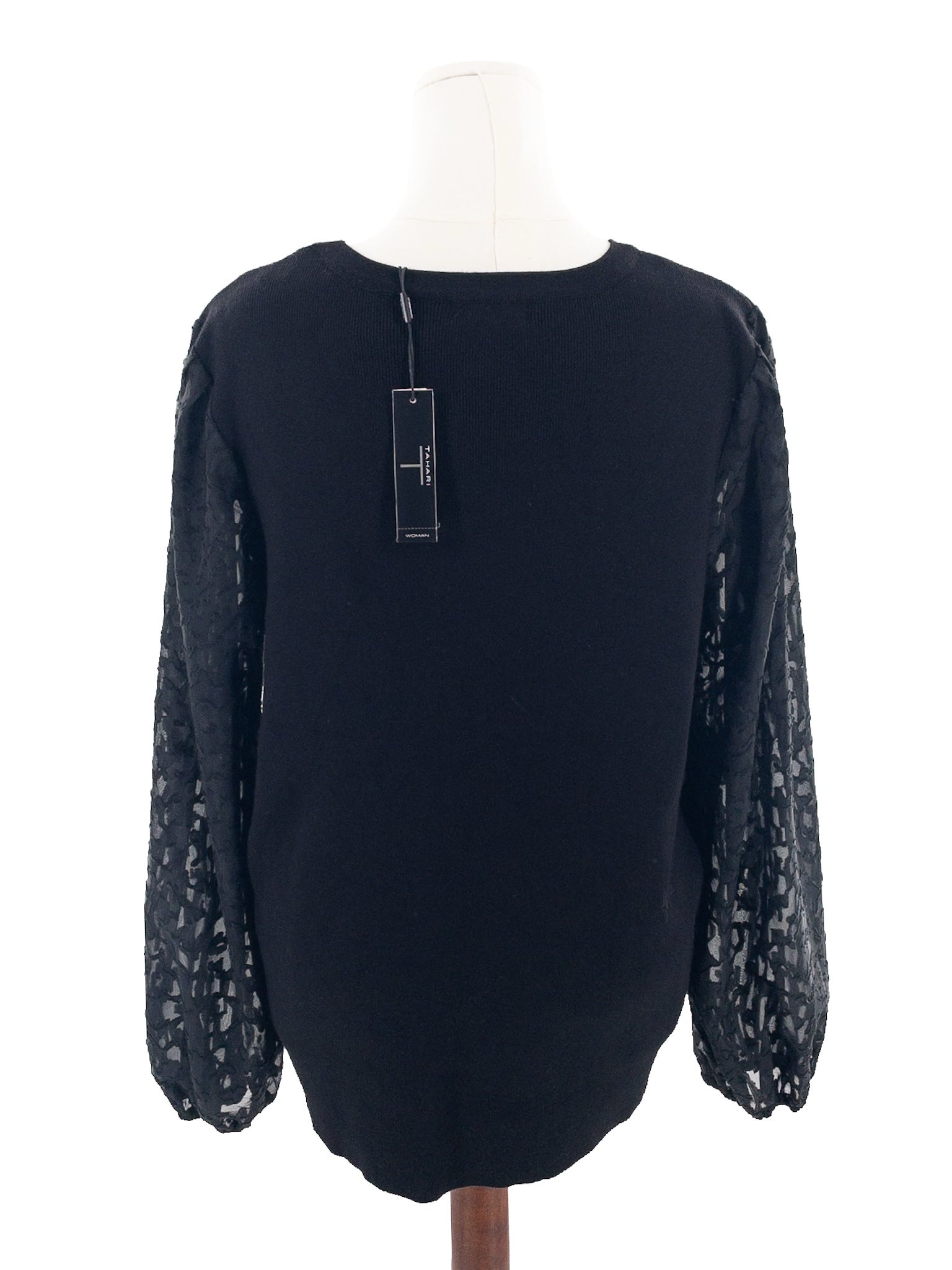 Tahari Black Puffed Sleeve Mixed Media Size 2X Sweaters