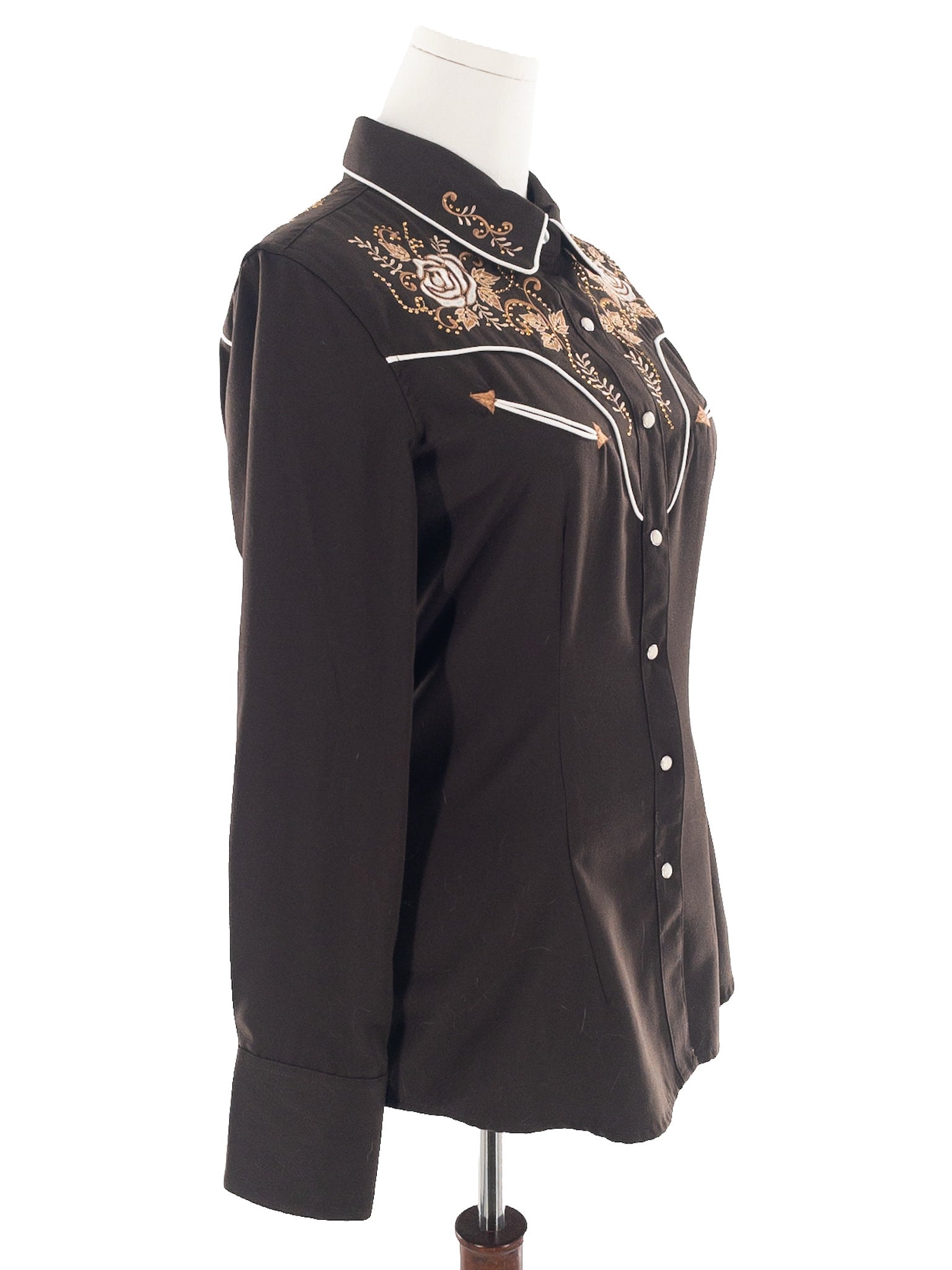 Panhandle Slim Brown Embroidered Polyester Blend Long Sleeve Size L Blouse