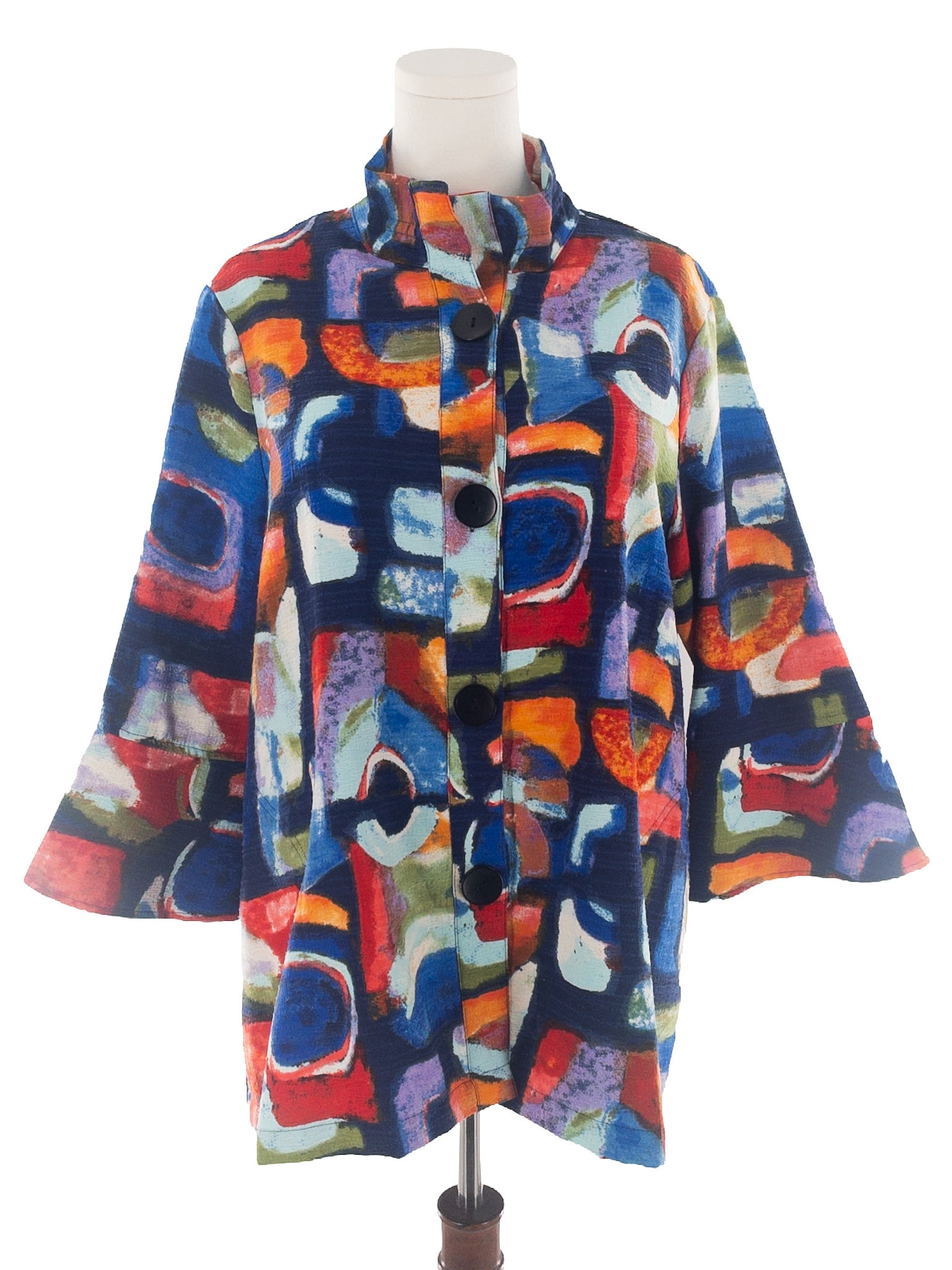 Ali Miles Multi-Color Print Polyester Size L Blazer