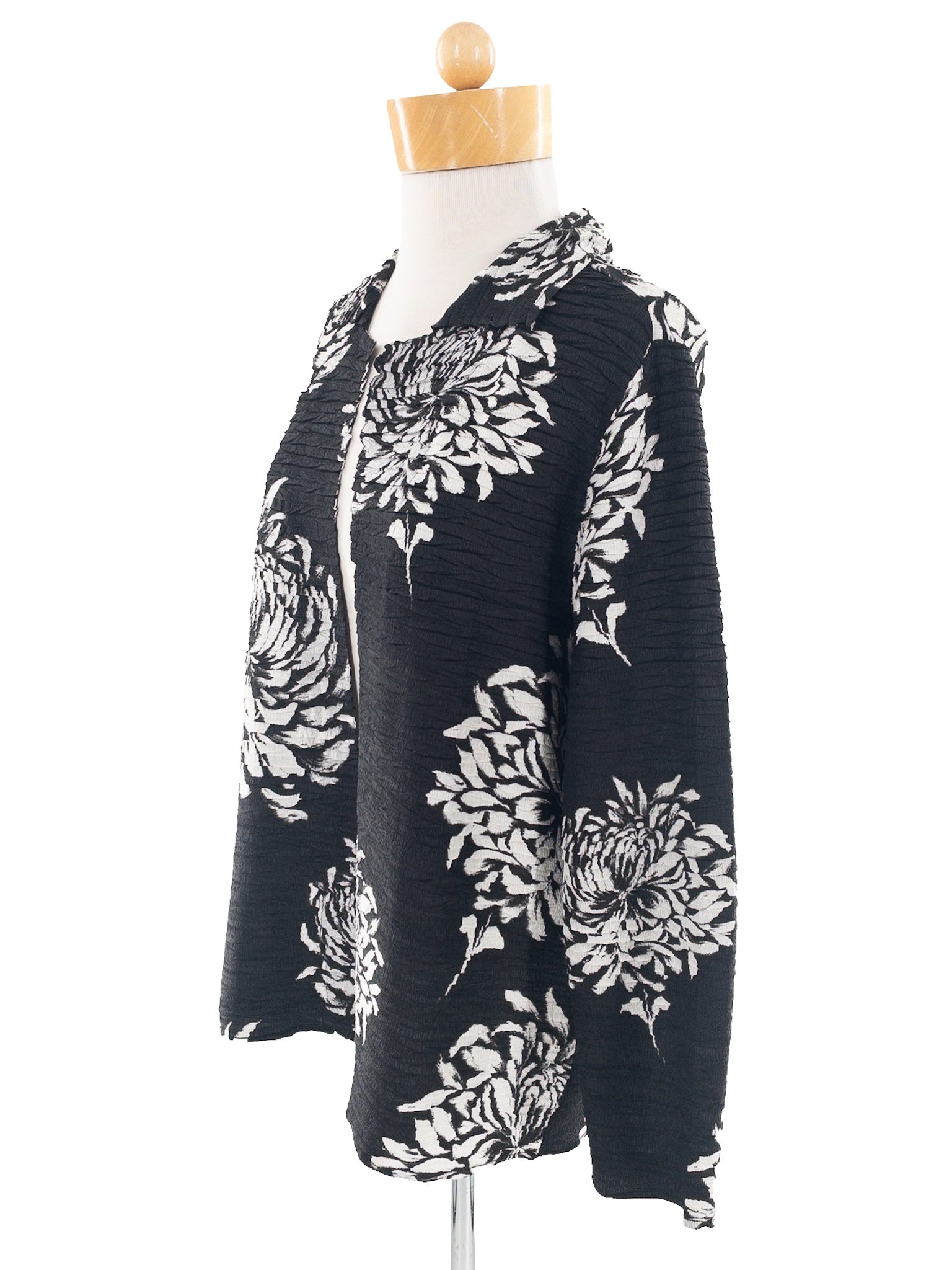 Chicos Black White Crinkle Polyester Size M Blazer