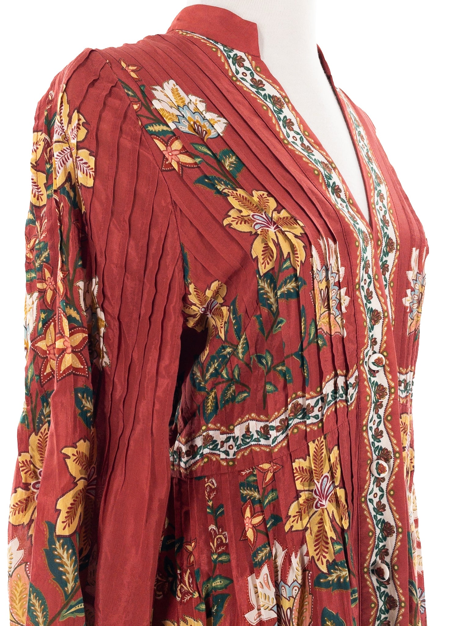 Farm Rio Sienna Multi Floral Cotton Blend Long Sleeve Size M Maxi