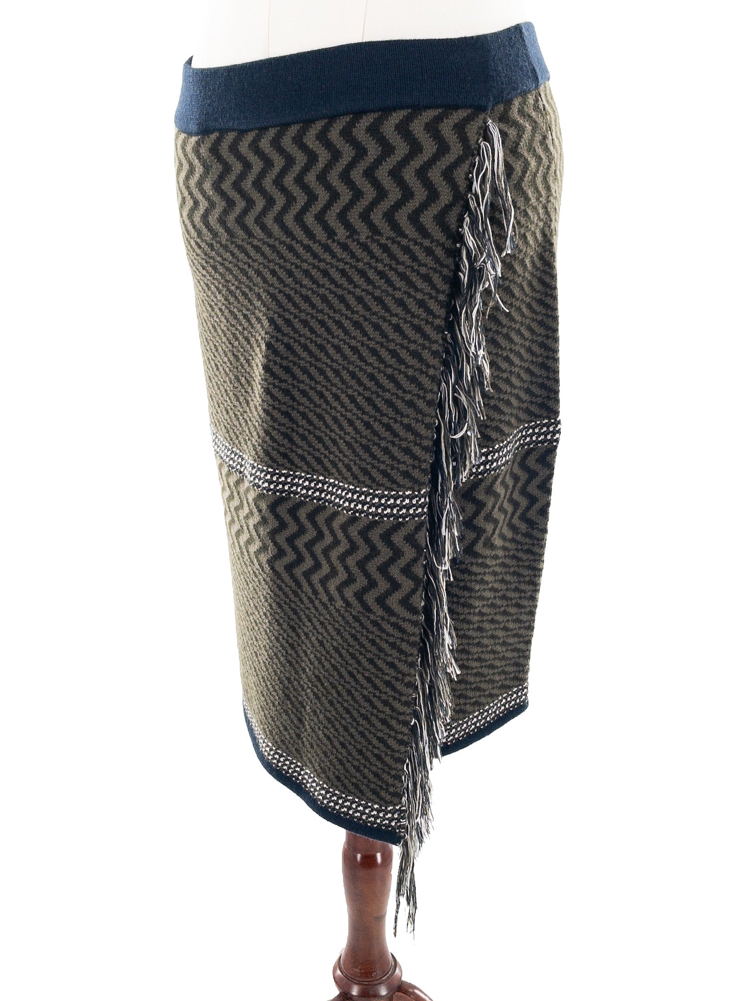 Worth Olive Navy Print Wool Size M Skirt