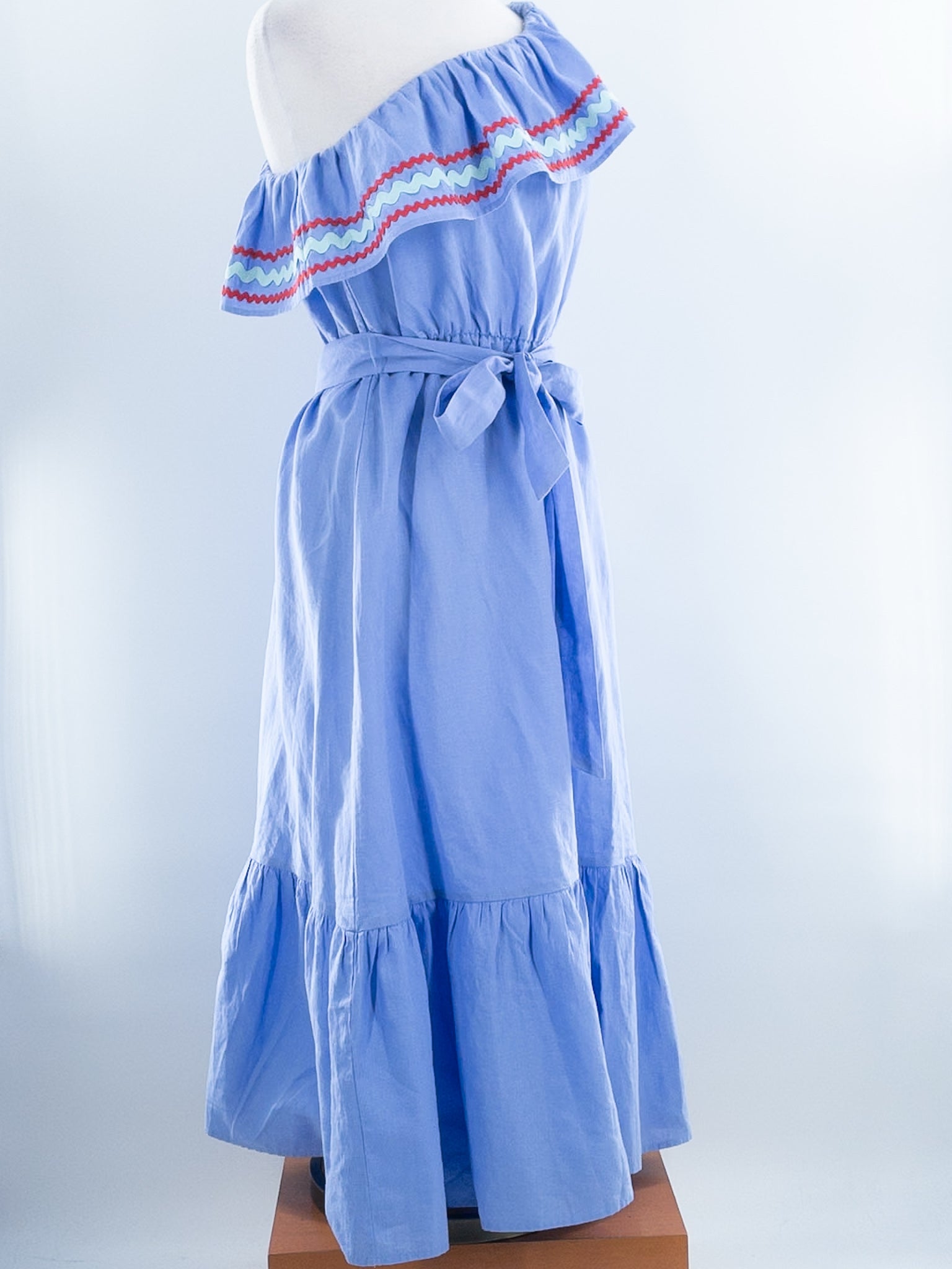J Crew Blue Belted Cotton One Shoulder Size S Dress
