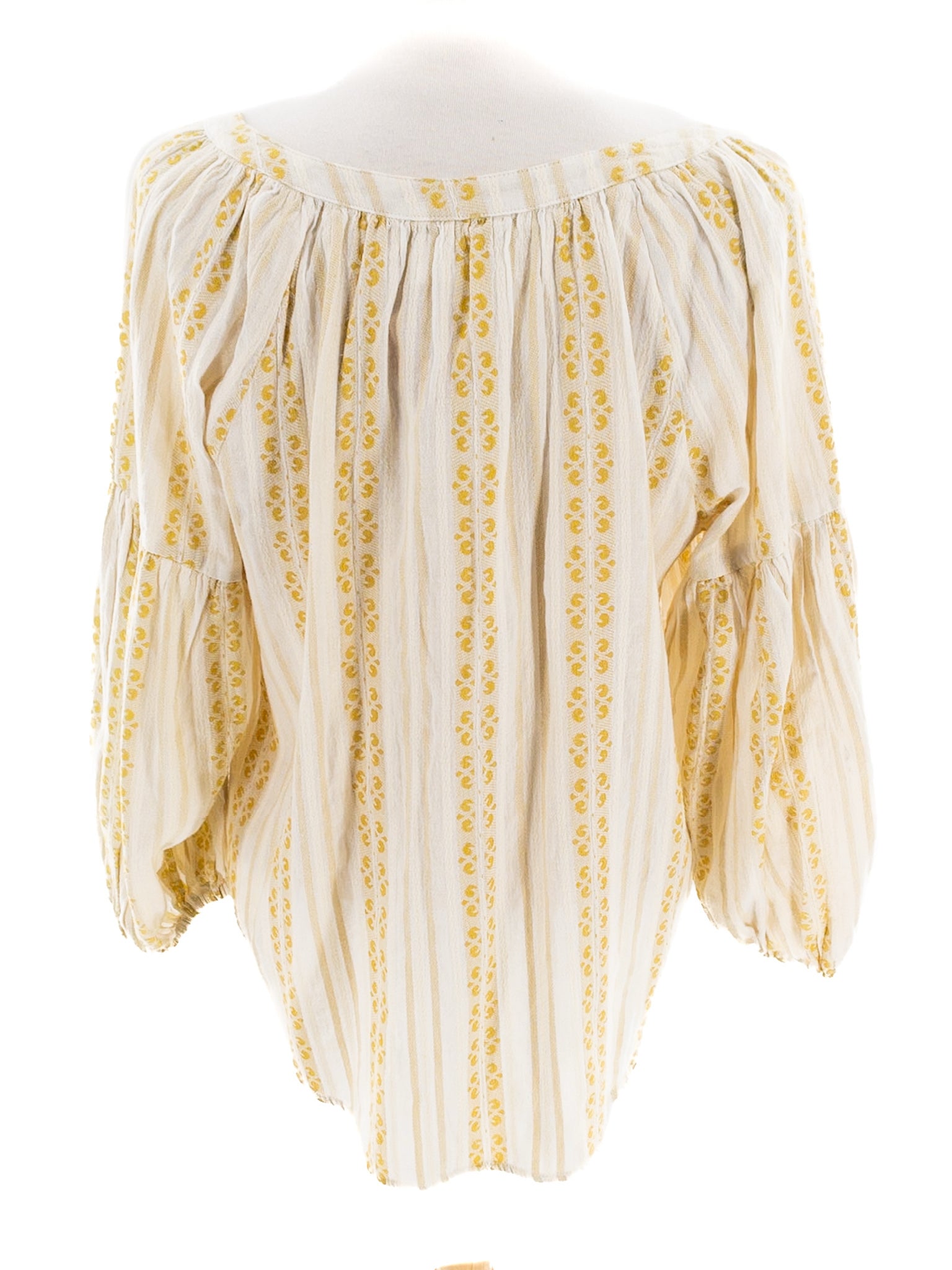 Velvet Cream Gold Print Cotton Puff Sleeve Size M Blouse