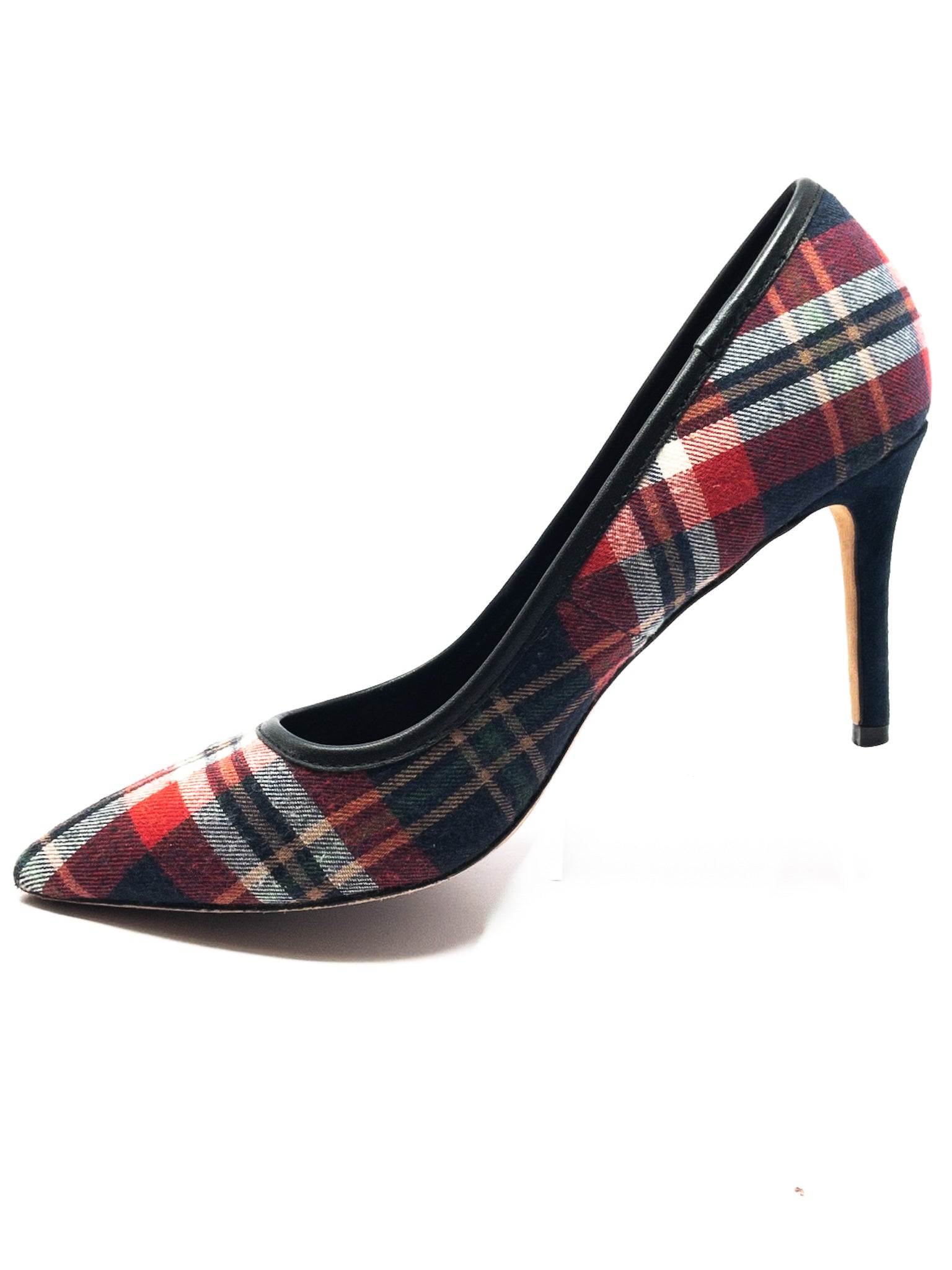 Lands End Navy Red Plaid Fabric 8.5 Pumps