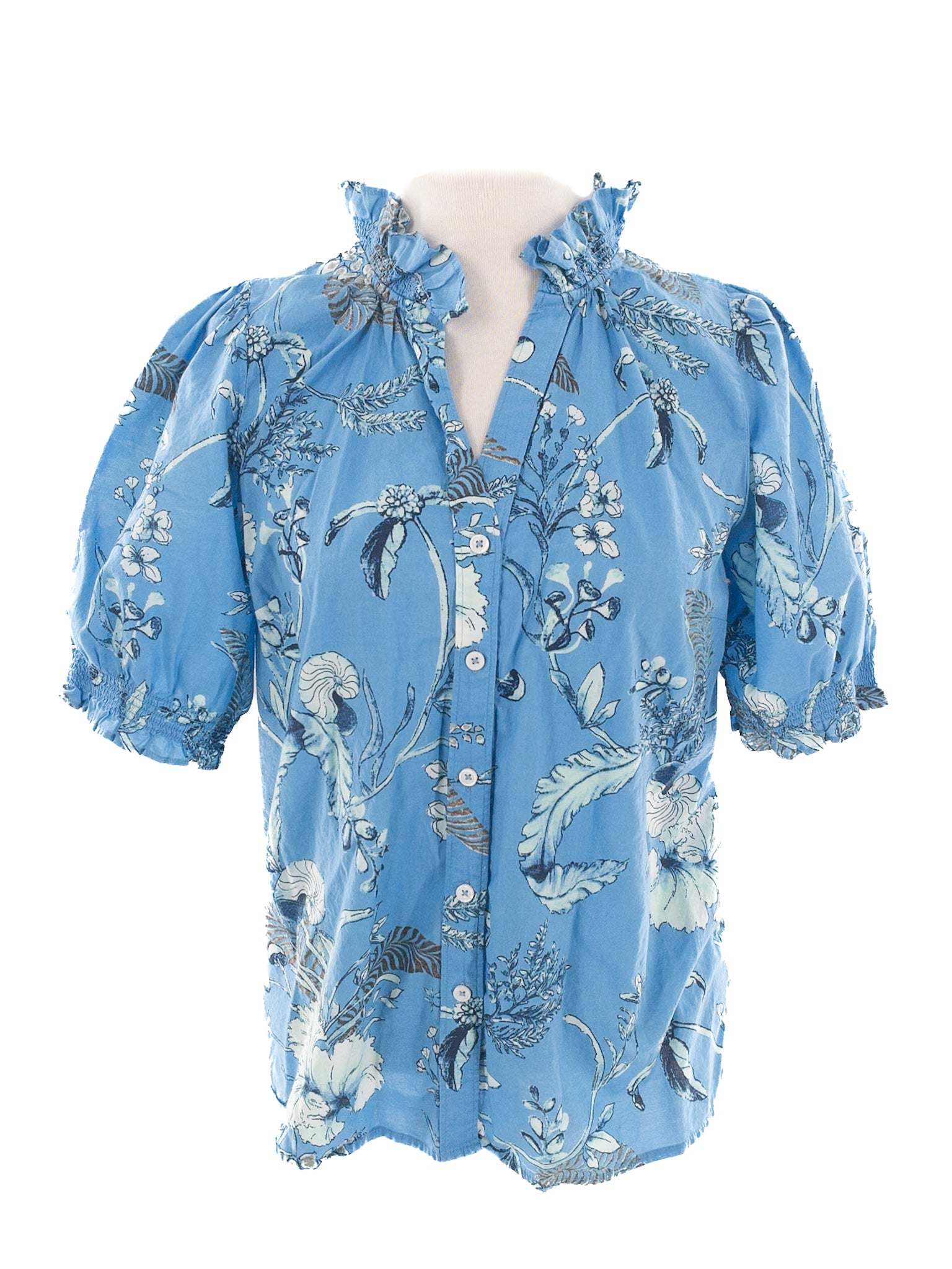 Talbots Blue Aqua Shell Cotton Puff Sleeve Size S Blouse