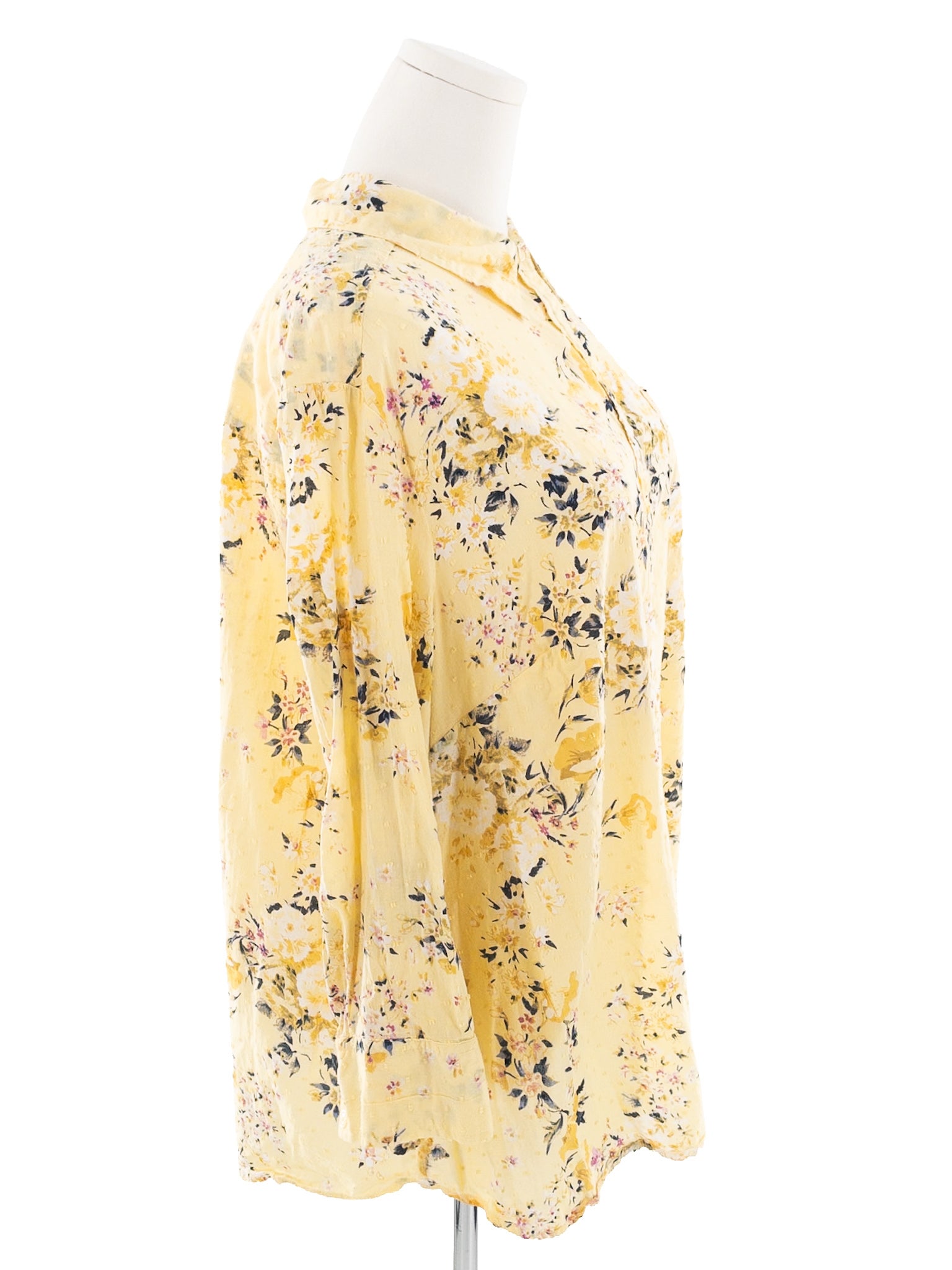 Karen Scott Yellow Multi Floral Cotton Long Sleeve Size 2XL Blouse