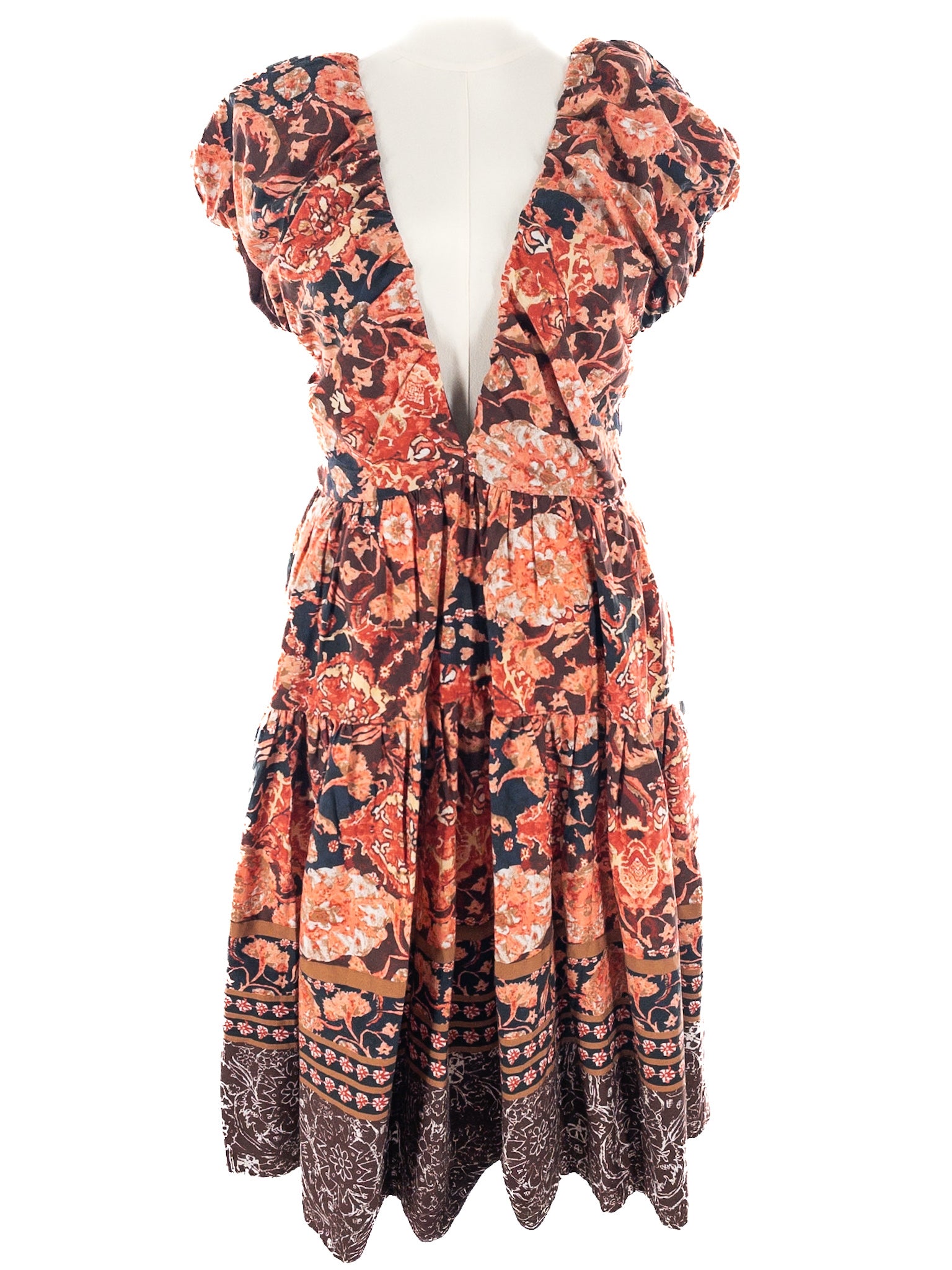 Anthropologie Orange Multi Floral Cotton Puff Sleeve Size 12 Dress
