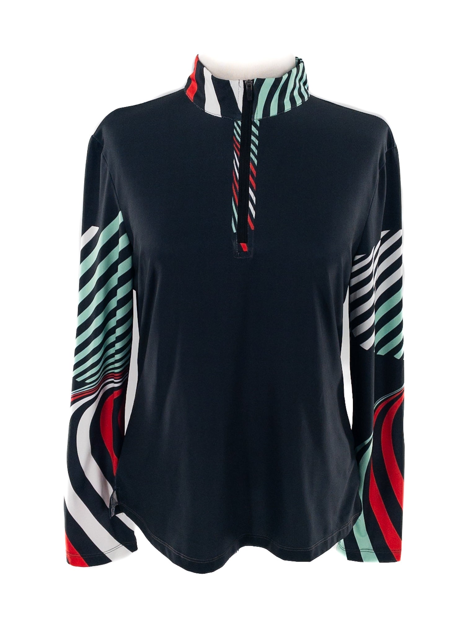 Acegolfs Black Multi Stripe Polyester Blend Long Sleeve Size M T Shirt