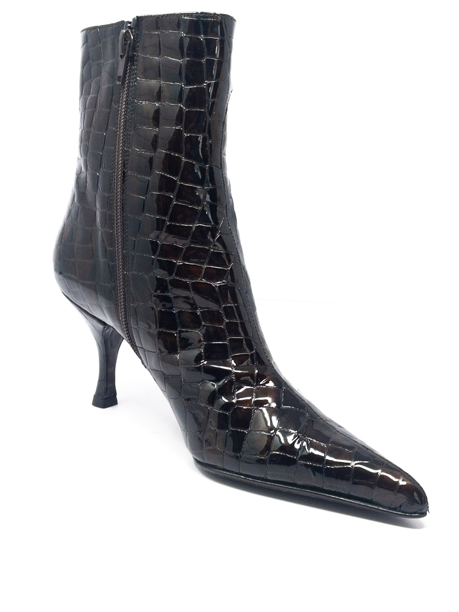 Stuart Weitzman Chocolate Croc Embossed Leather 6.5 Bootie