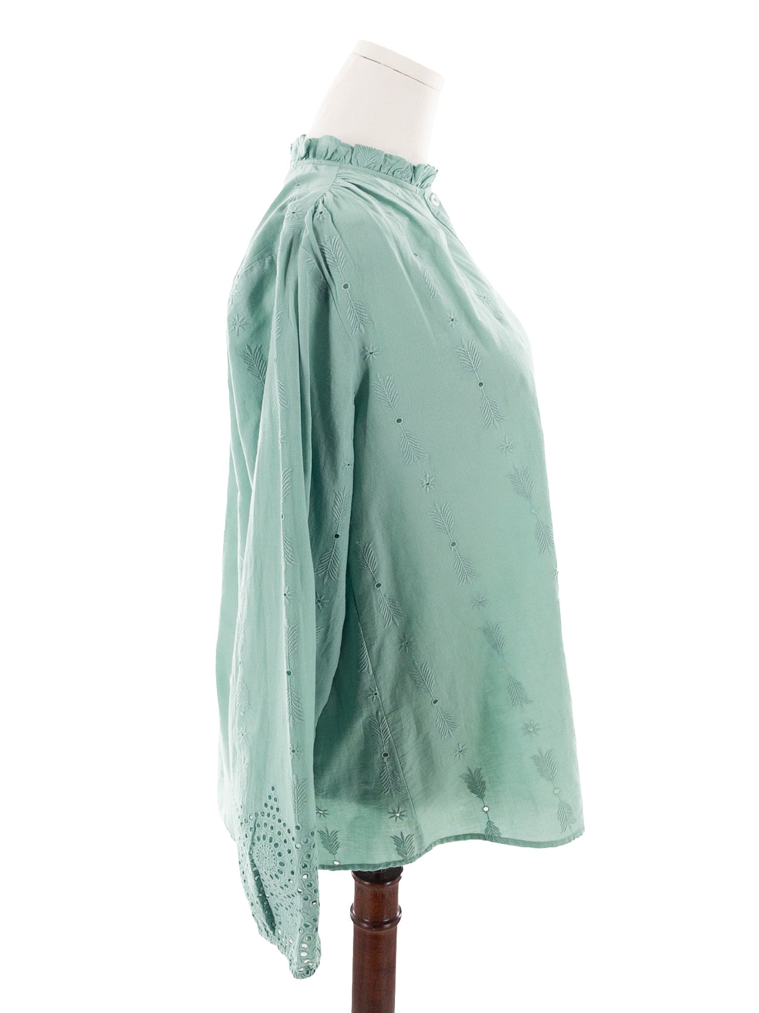 Mille Mint Eyelet Cotton Long Sleeve Size L Blouse