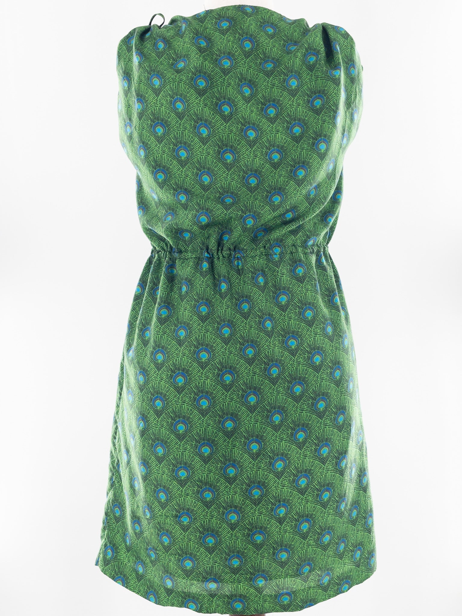 Tory Burch Green Teal Print Silk Cap Sleeve Size 6 Dress