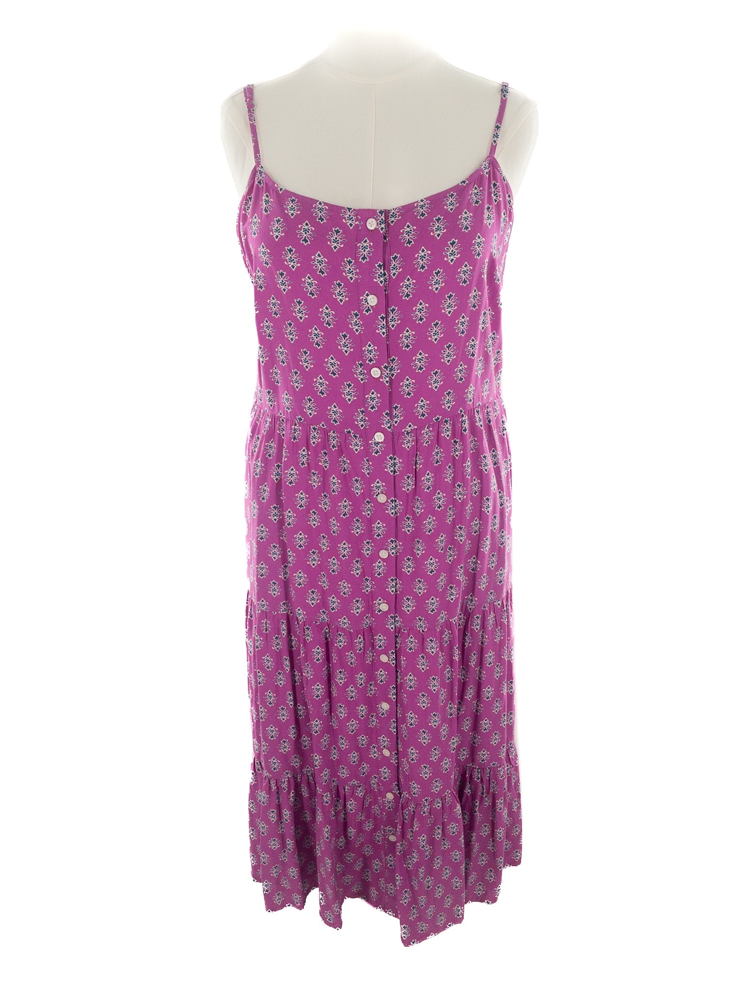 J Crew Fuschia Black Print Viscose Spaghetti Strap Size 14 Maxi