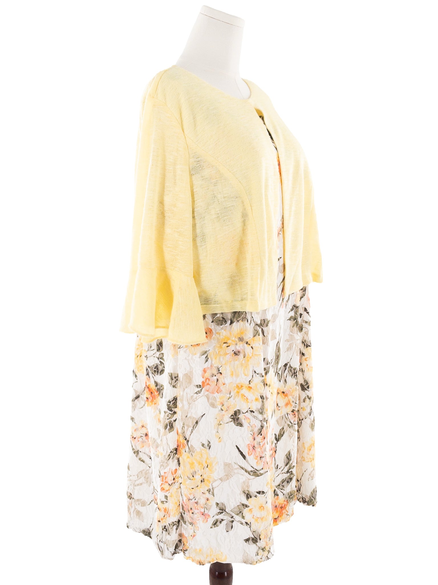 Perceptions Yellow Multi Floral Polyester Blend Sleeveless Size XXL Dress