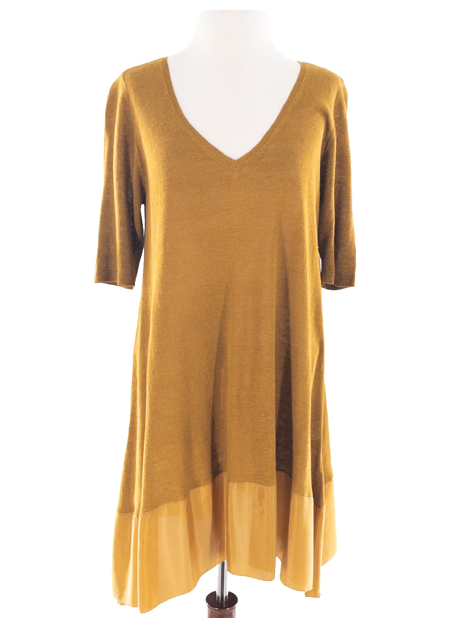 Eileen Fisher Ochre Linen Blend Short Sleeve Size M Dress