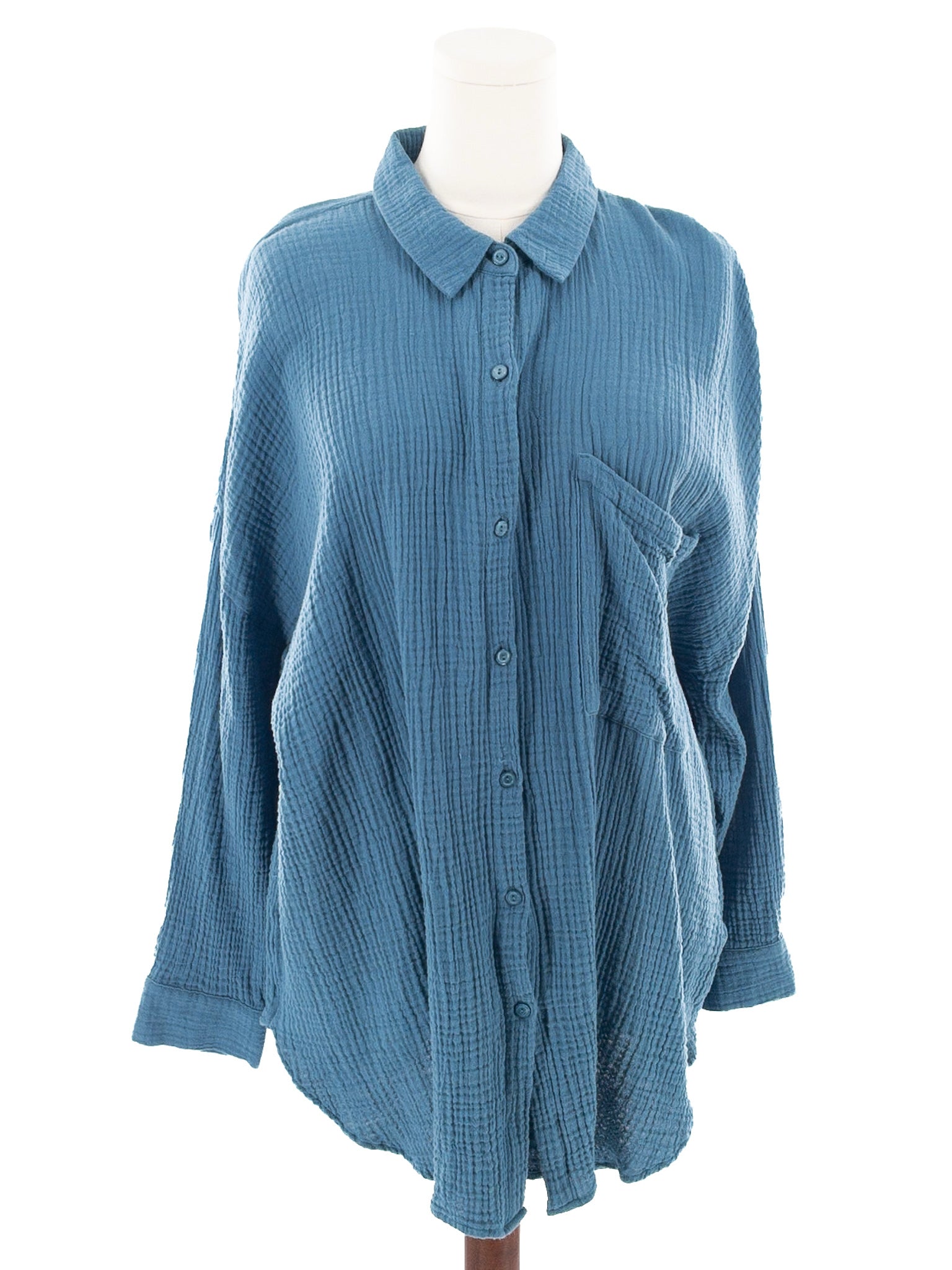 Eileen Fisher smoke blue Organic Cotton Long Sleeve Size XXL Blouse