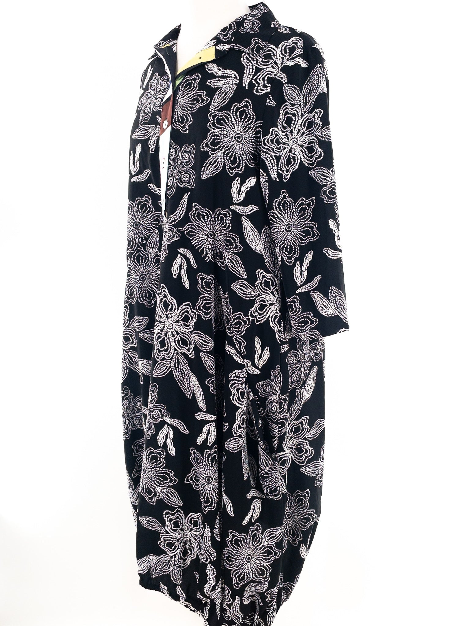 Shana Black White Dots Polyester Long Sleeve Size M Dress
