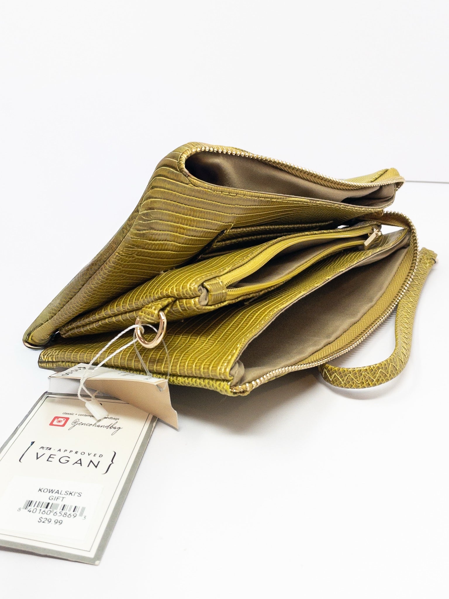 Jen & Co Chartreuse Snake Print Vegan Leather Cross Body