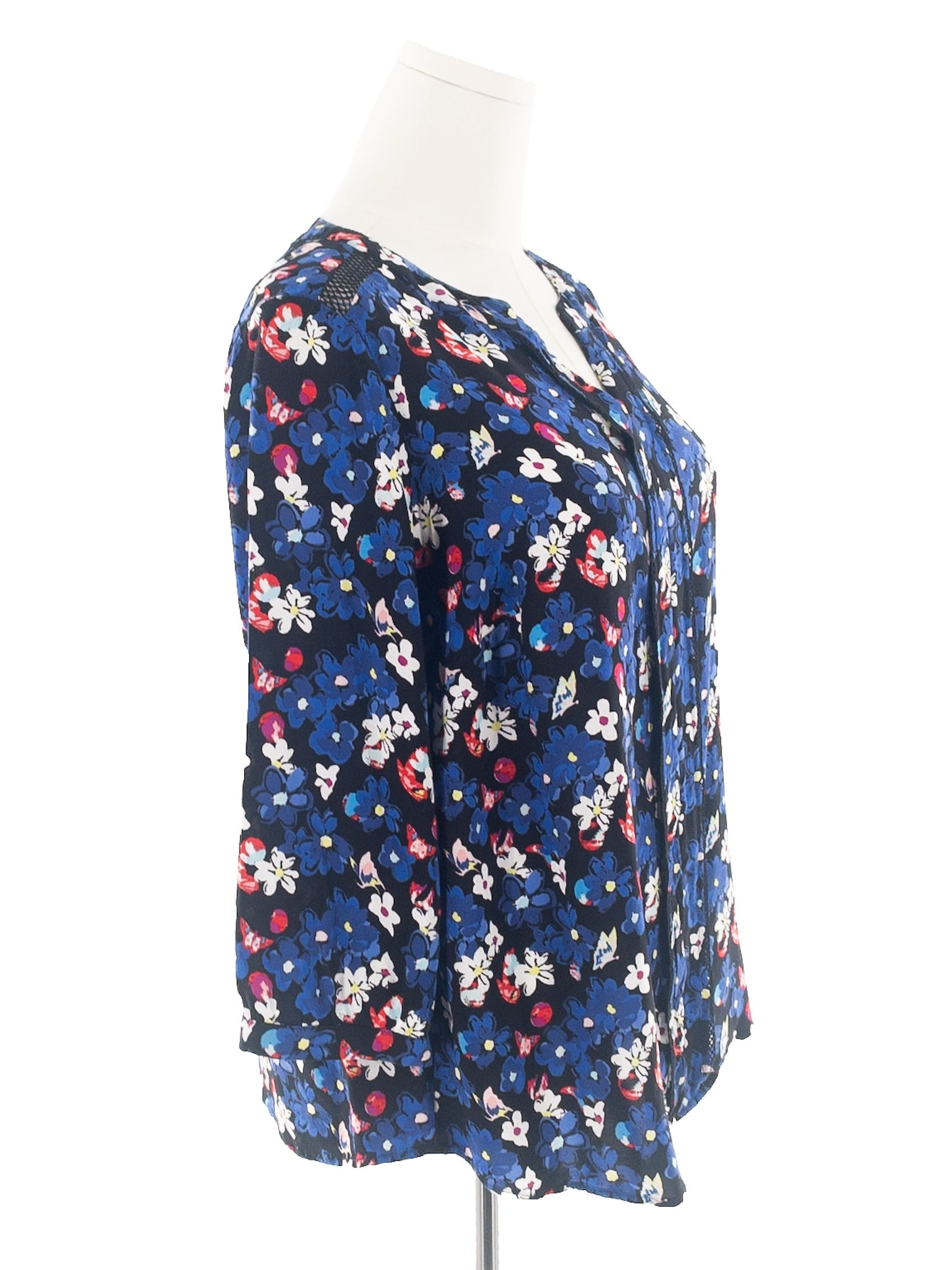 Talbots Black Multi Floral Rayon 3/4 Sleeve Size XL Blouse
