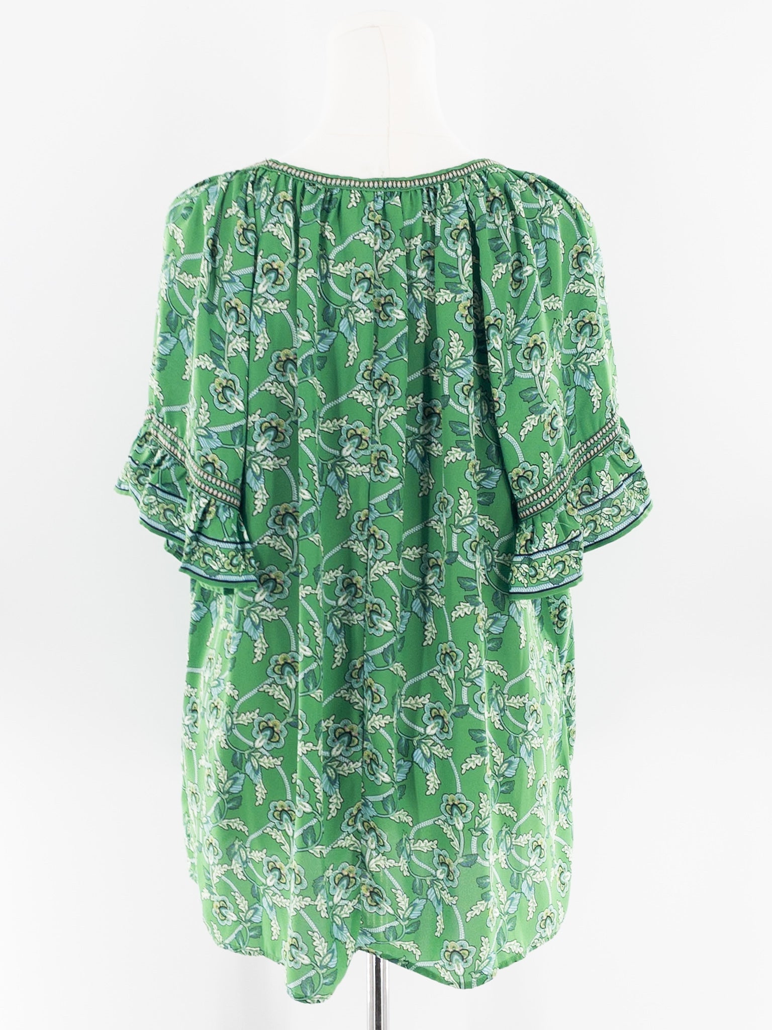 Max Studio Green Multi Print Polyester Cap Sleeve Size XL Blouse