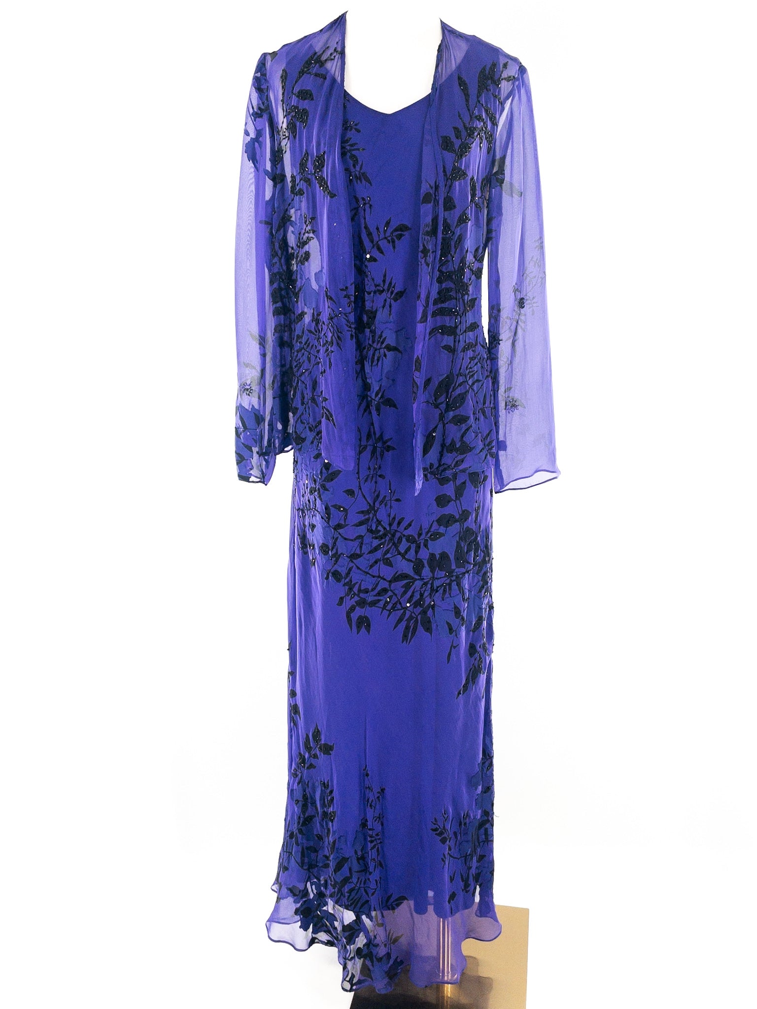 Alex Evenings Purple Black Beaded Polyester Long Sleeve Formal/Evening Wear