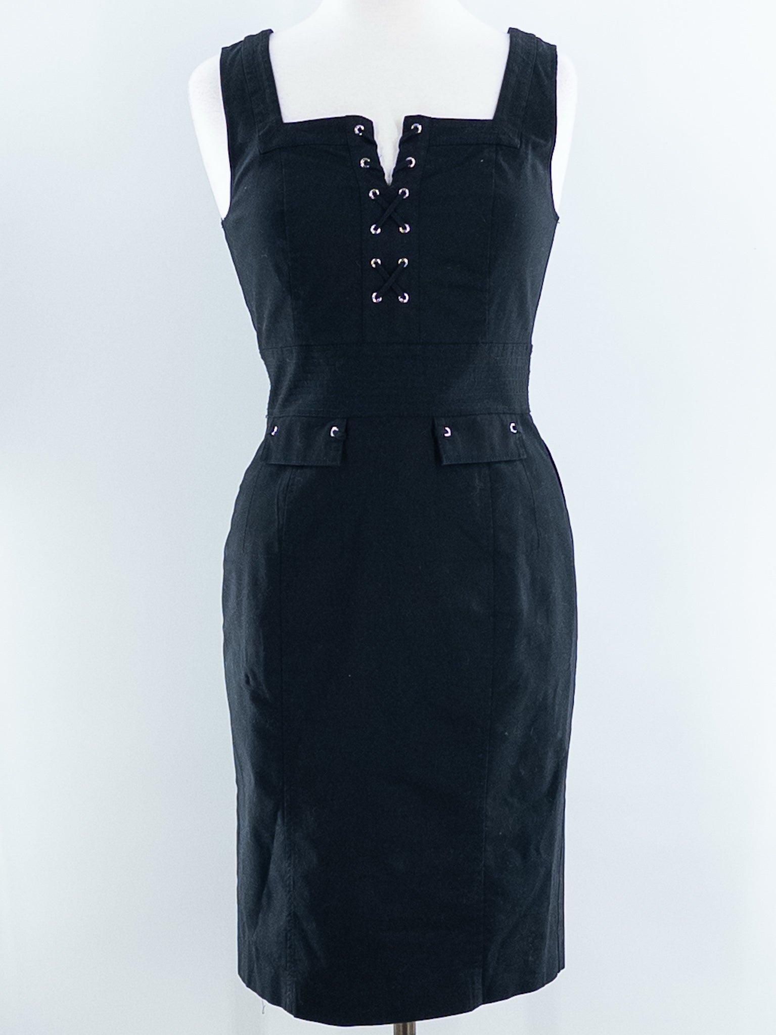 White House Black Market Black Cotton Blend Sleeveless Size 4 Dress