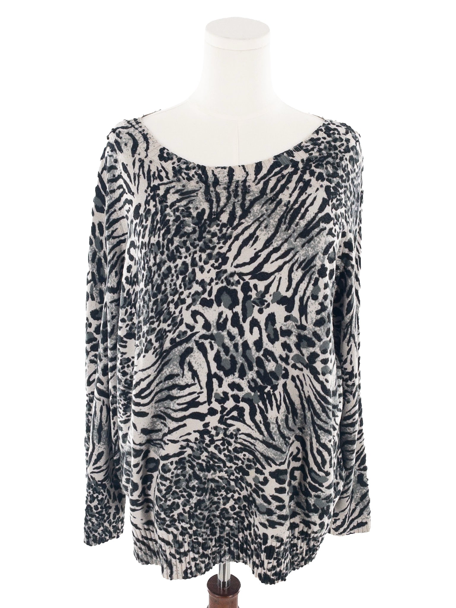 Jones New York Tan Black Animal Print Cotton Size 2X Sweaters