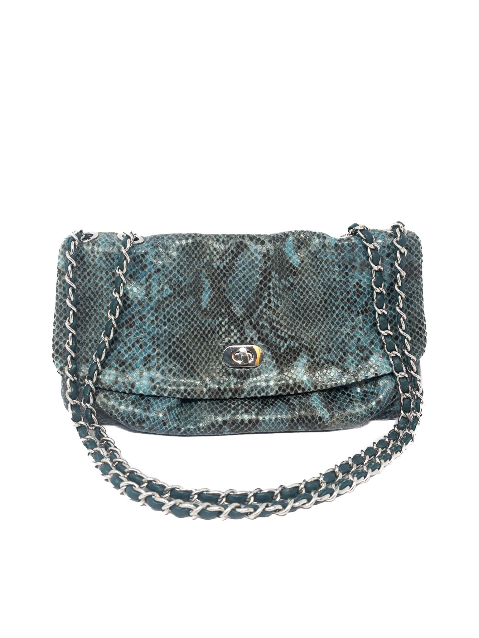 Elie Tahari Blue Gray Snake Print Leather Purse