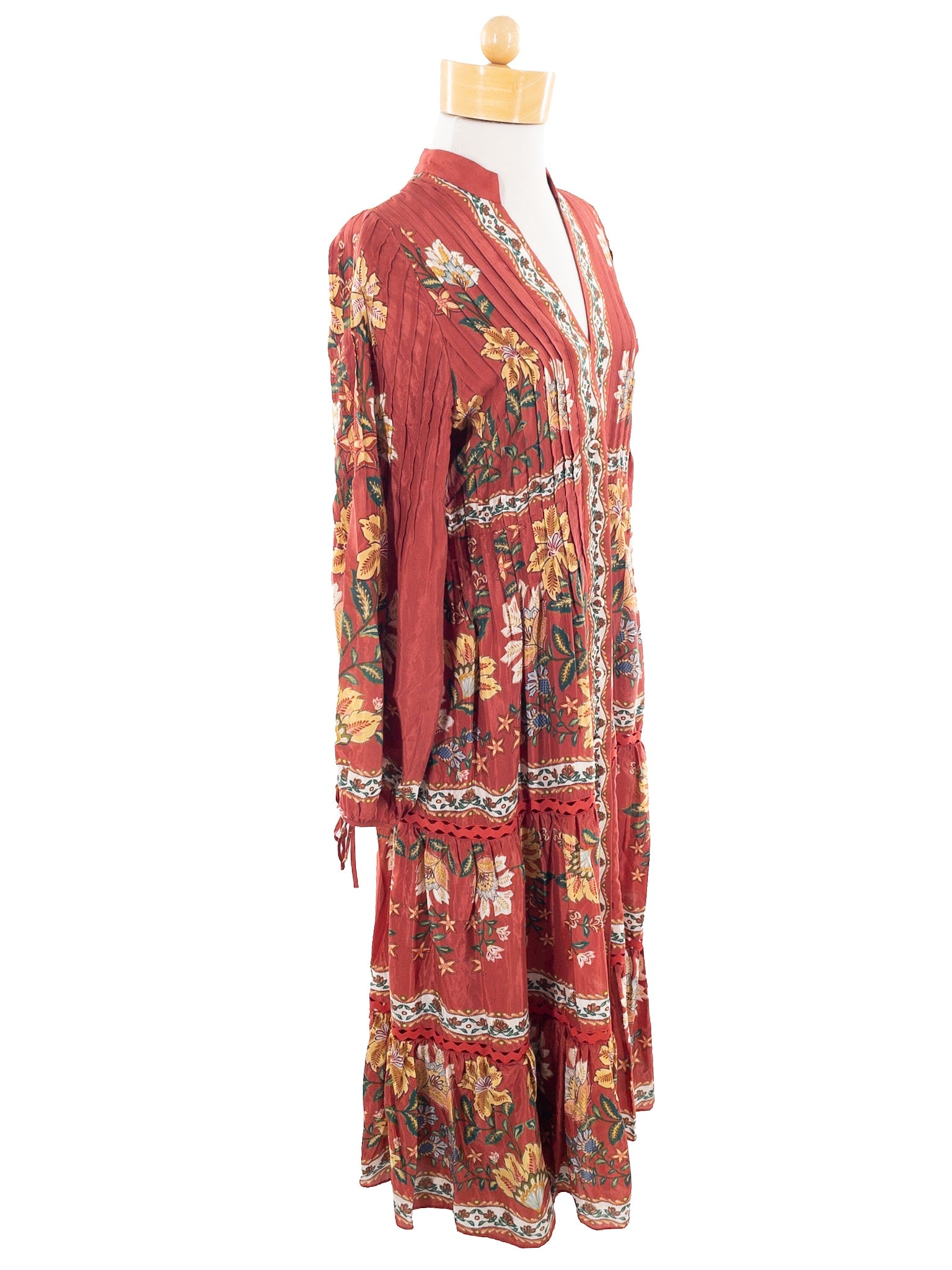 Farm Rio Sienna Multi Floral Cotton Blend Long Sleeve Size M Maxi