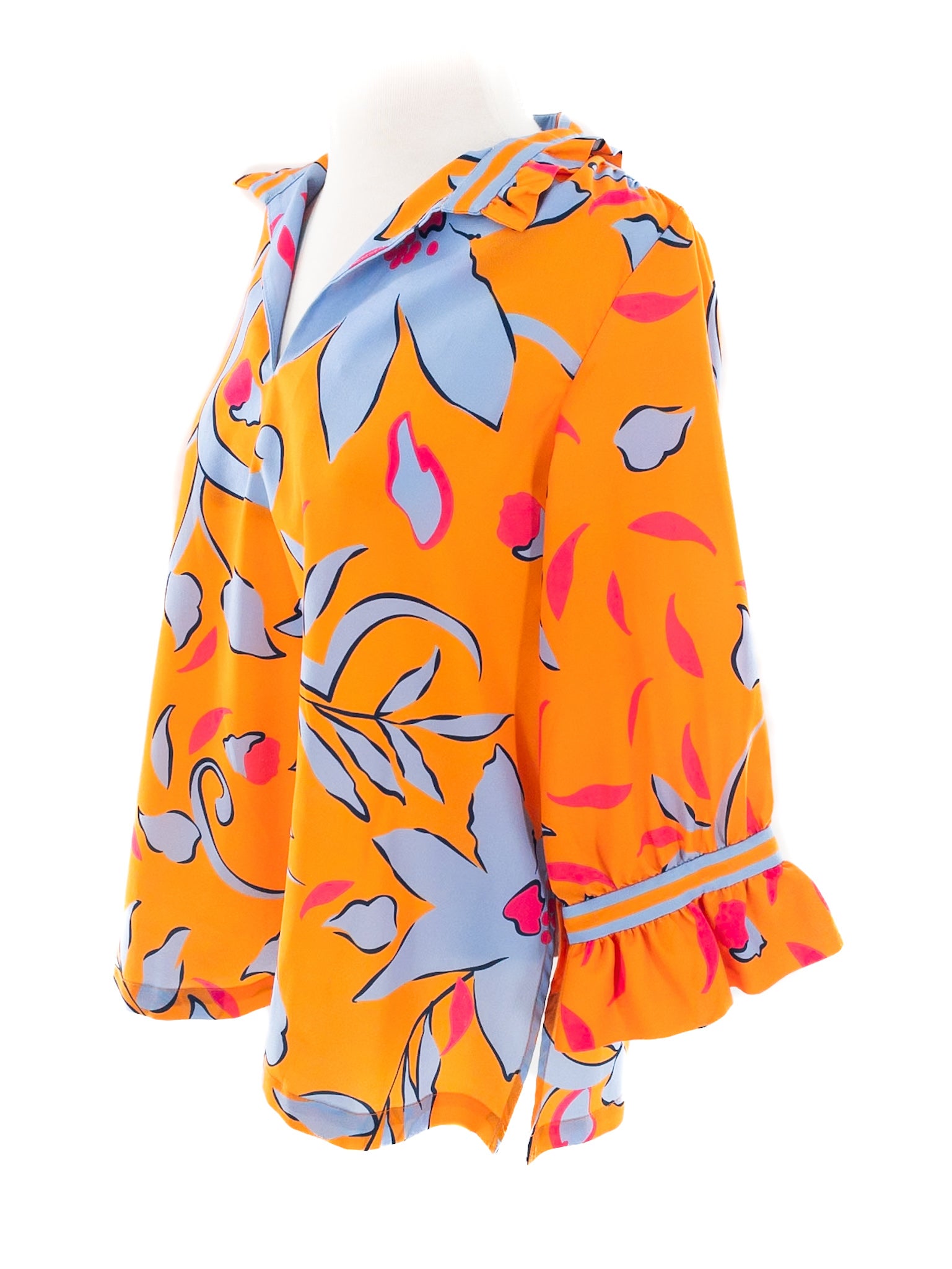 Gretchen Scott Orange Blue Print Polyester Long Sleeve Size M Blouse