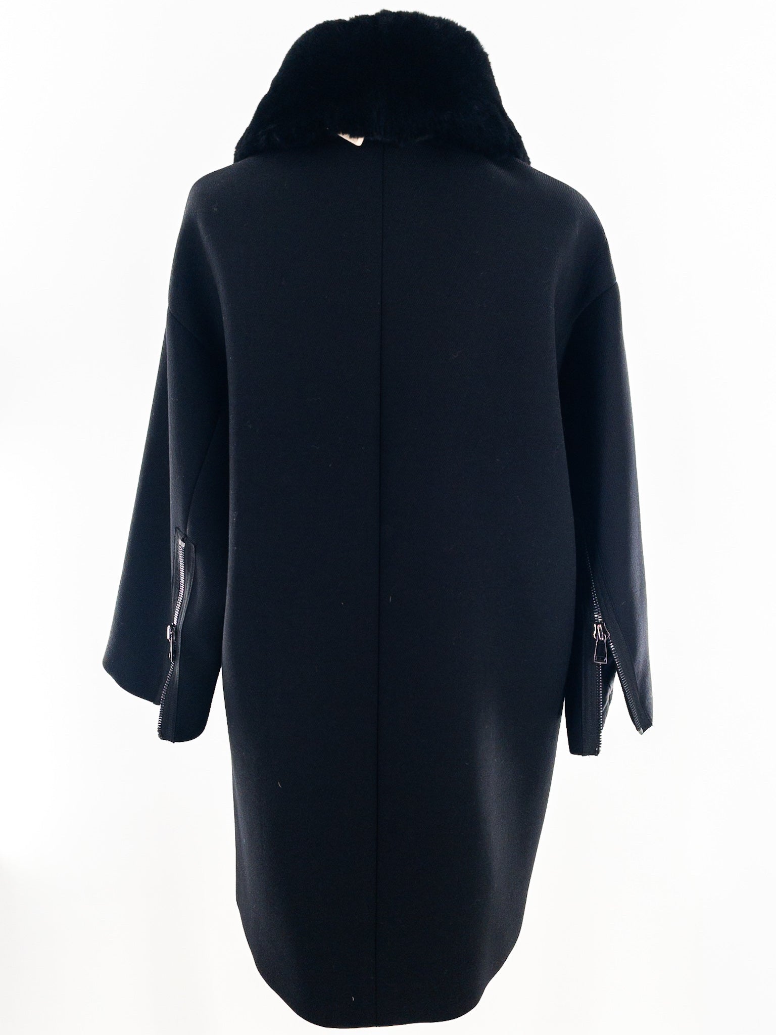 Vince Black Ribbed Polyester Blend Size S Coat