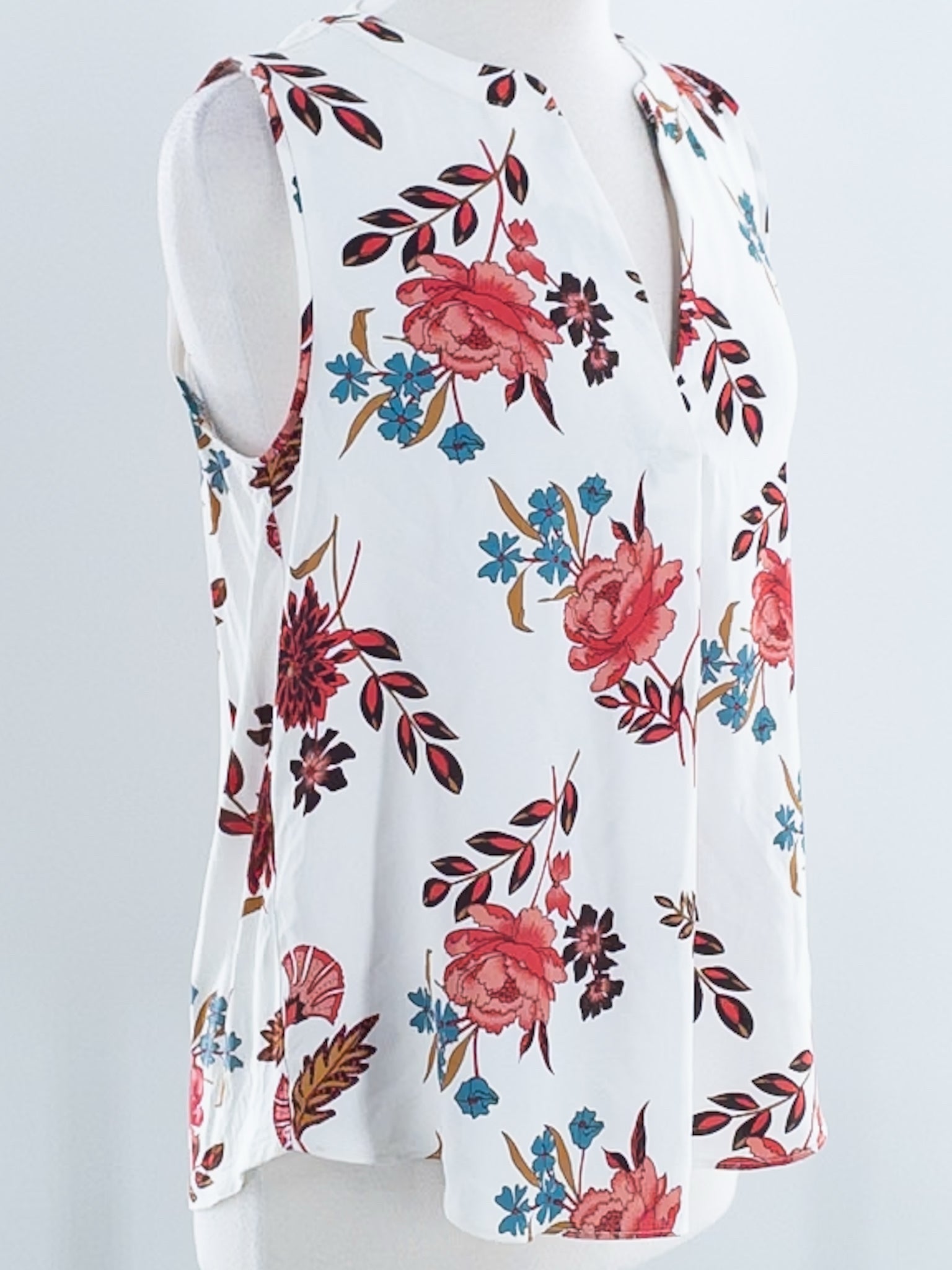 Loft White Multi Floral Rayon Sleeveless Size S Blouse