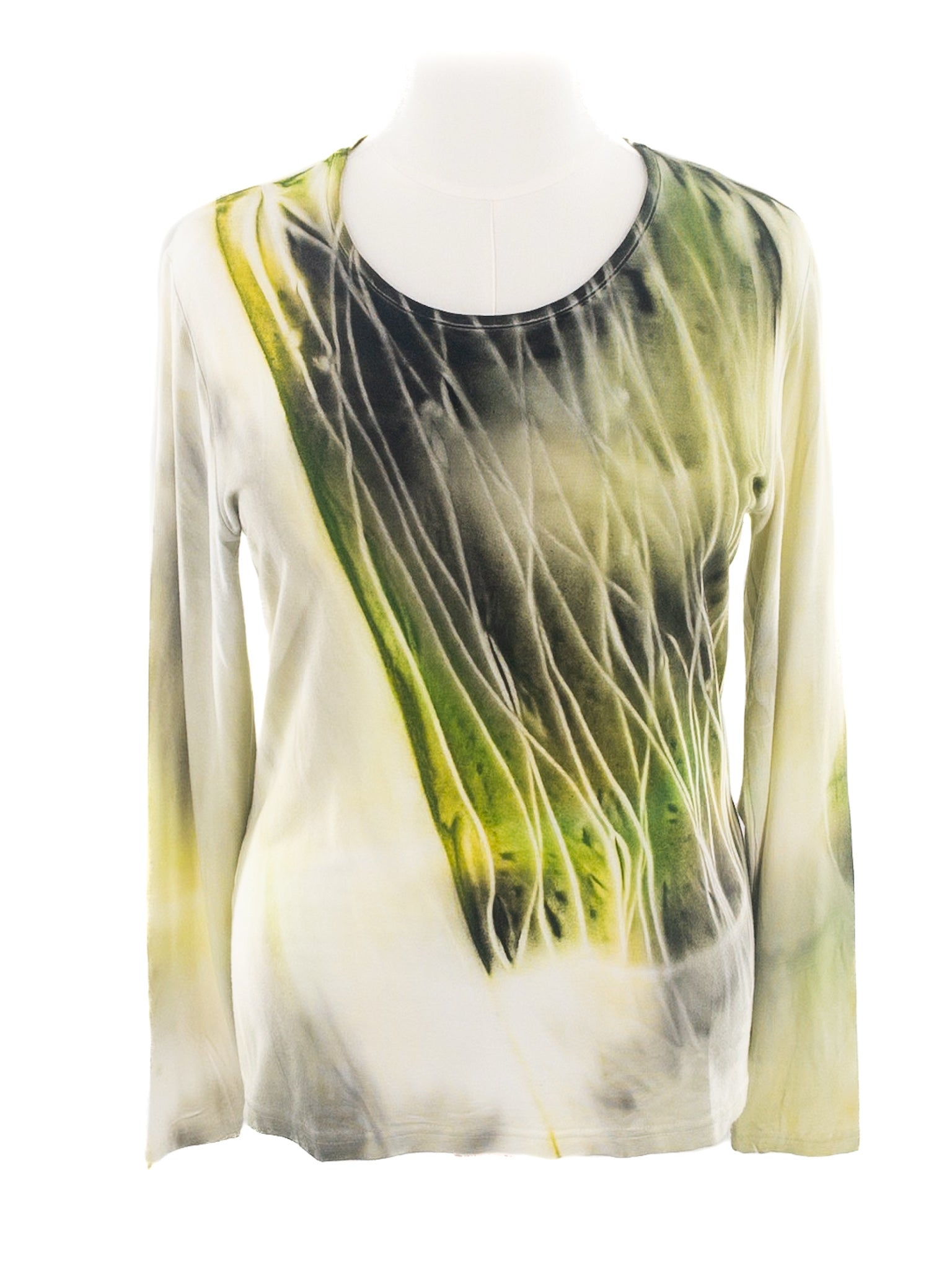 Mela Rosa Green White Scoop Neck Cotton Blend Long Sleeve Size L T Shirt