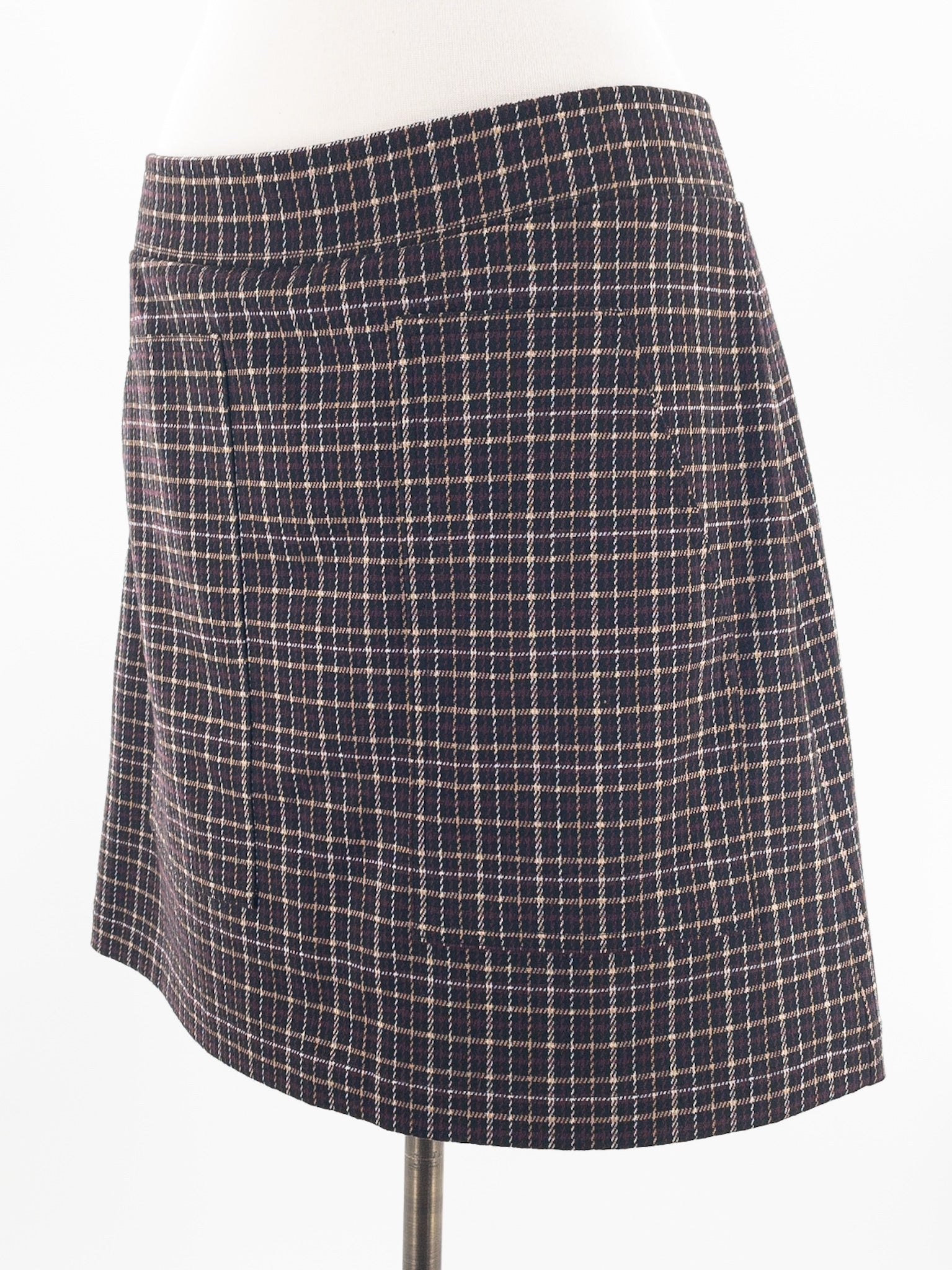 Loft Maroon Tan Plaid Polyester Blend Size M Skirt